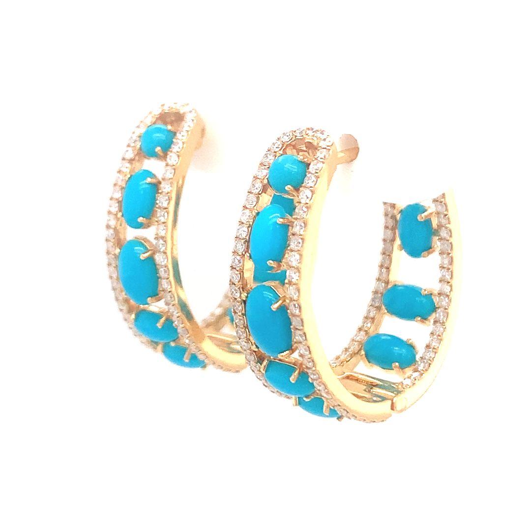 18-kt natural diamond and turquoise hoop earrings For Sale 2