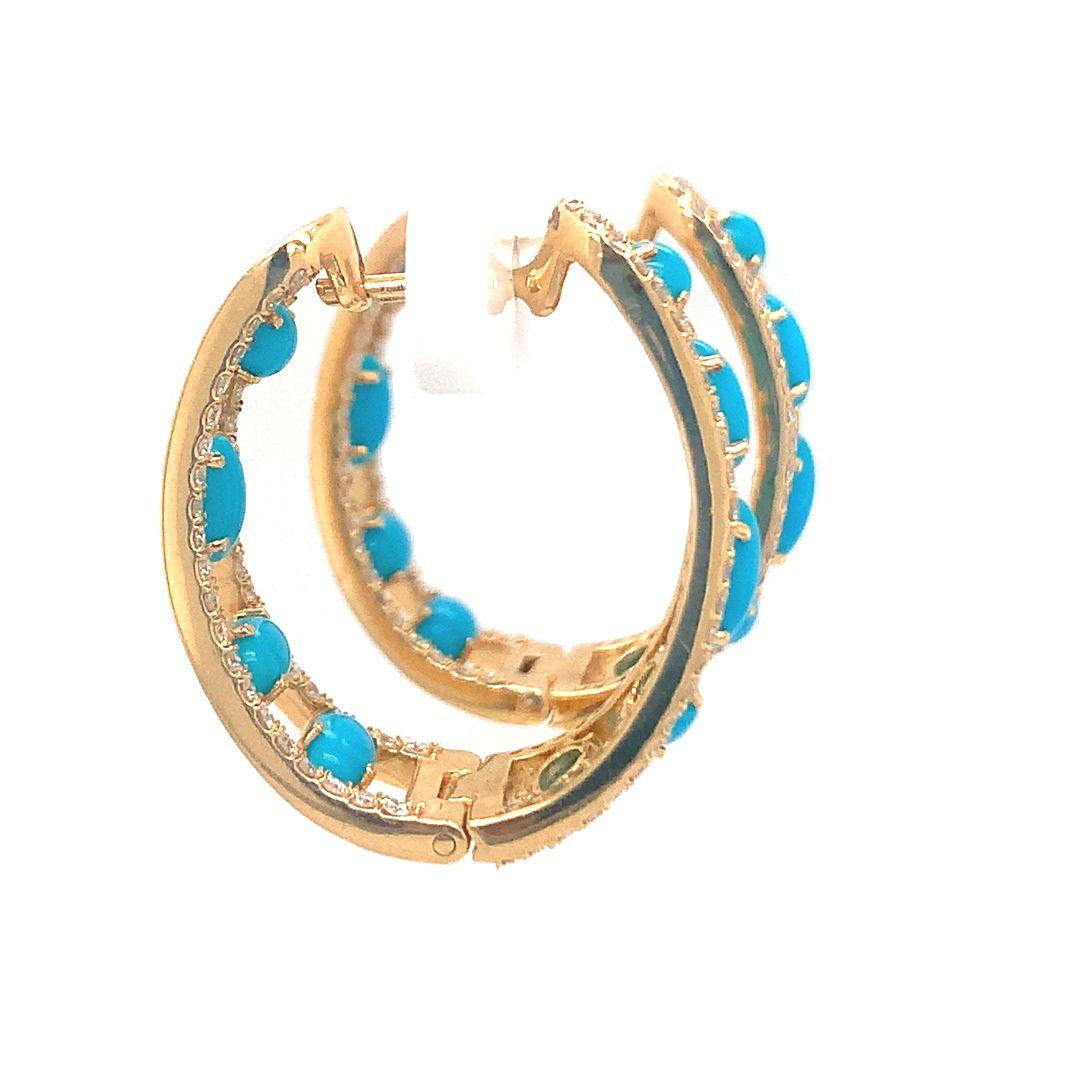 18-kt natural diamond and turquoise hoop earrings For Sale 3