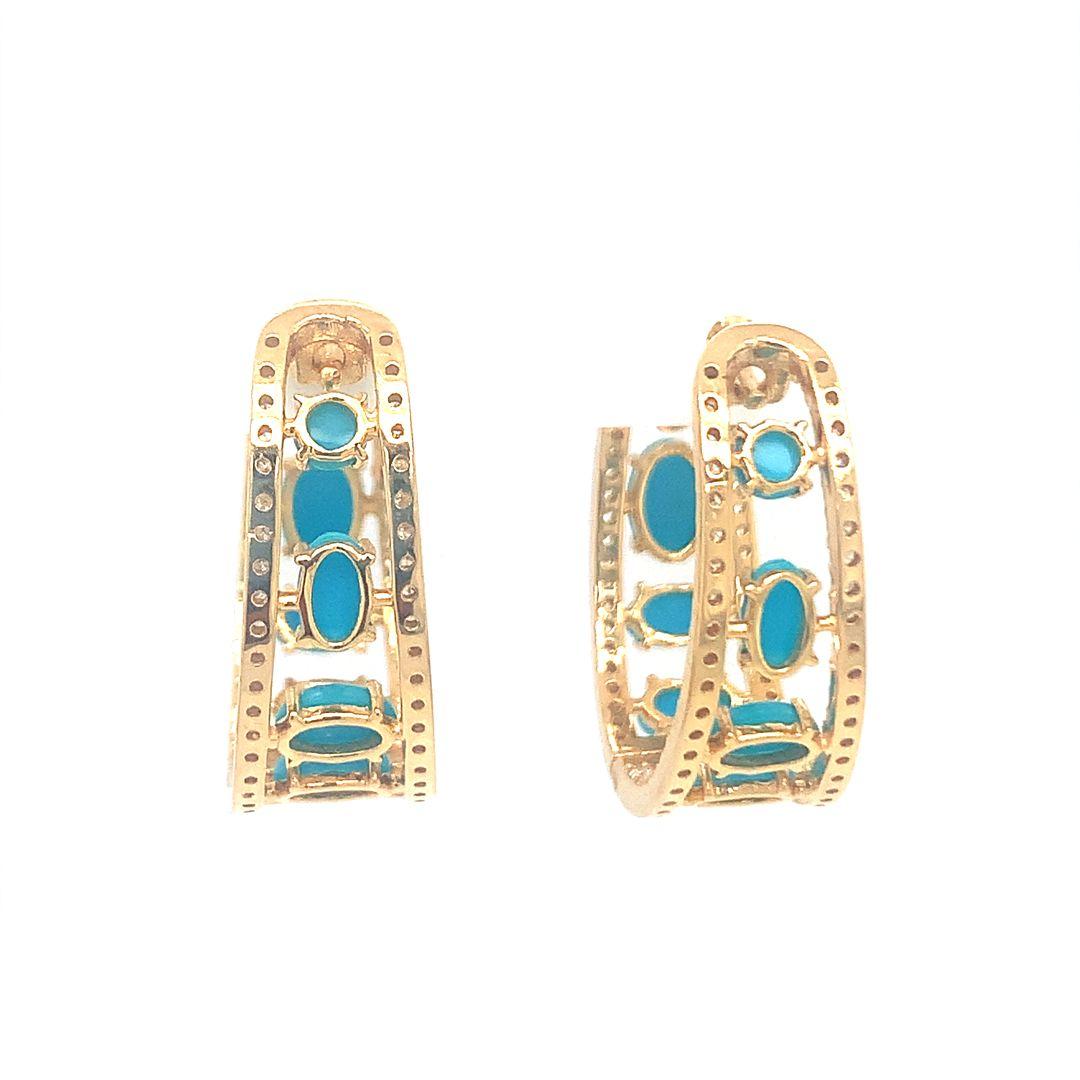 18-kt natural diamond and turquoise hoop earrings For Sale 4