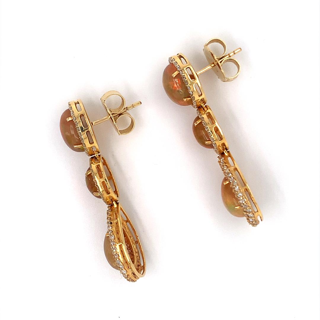 18 Kt Natural Opal Diamond Dangle Earrings For Sale at 1stDibs