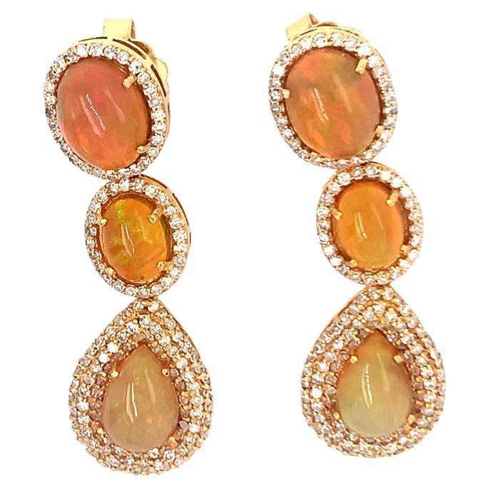 18 Kt Natural Opal Diamond Dangle Earrings For Sale at 1stDibs