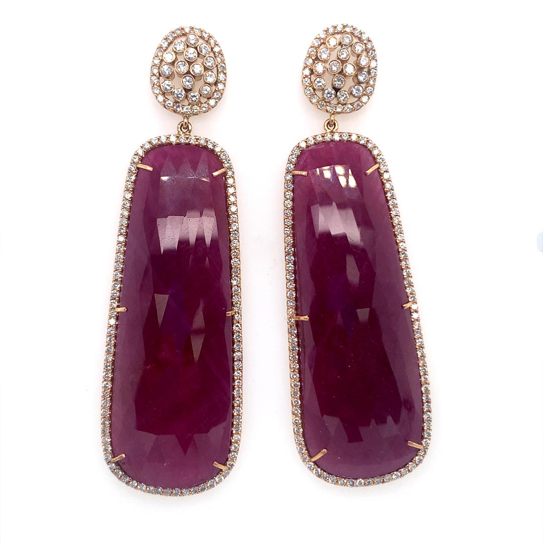 Women's 18 Kt Natural Ruby and Diamond Dangle earrings For Sale