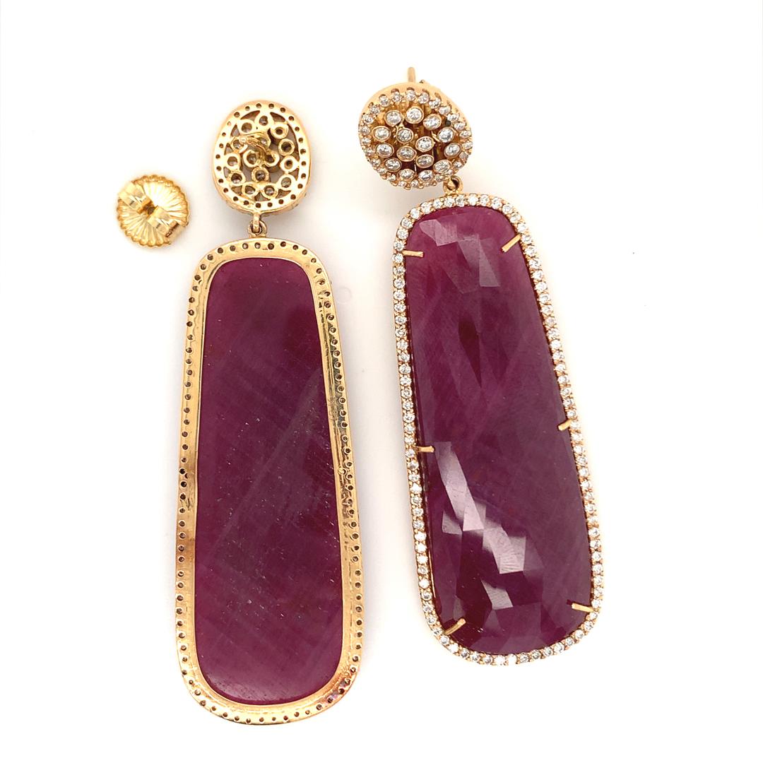 18 Kt Natural Ruby and Diamond Dangle earrings For Sale 1