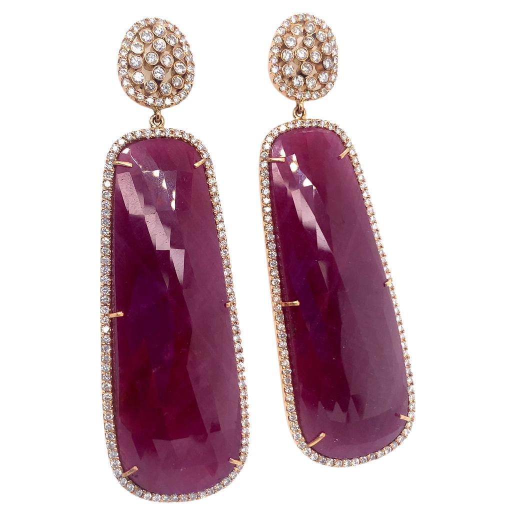18 Kt Natural Ruby and Diamond Dangle earrings