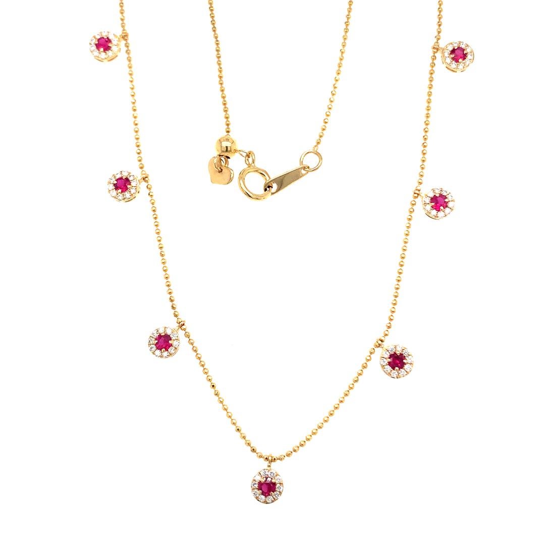 Round Cut 18- Kt Natural ruby and diamond necklace For Sale