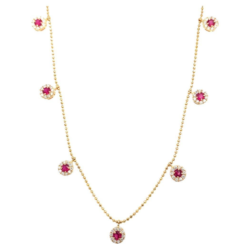 18- Kt Natural ruby and diamond necklace For Sale