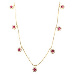 18-Kt-Halskette aus natürlichen Rubinen und Diamanten