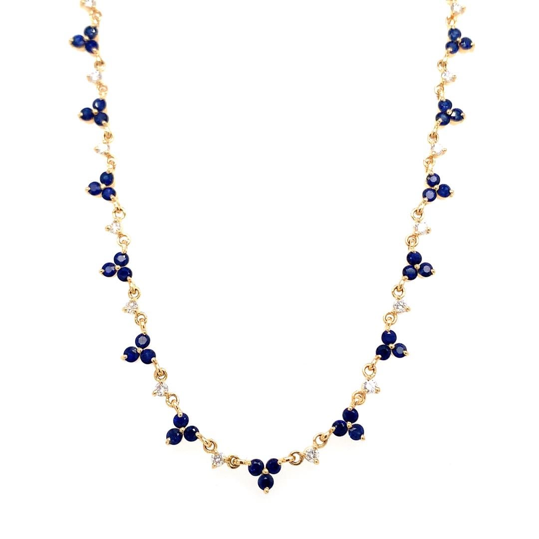 Round Cut  18- Kt Natural sapphire and diamond necklace For Sale