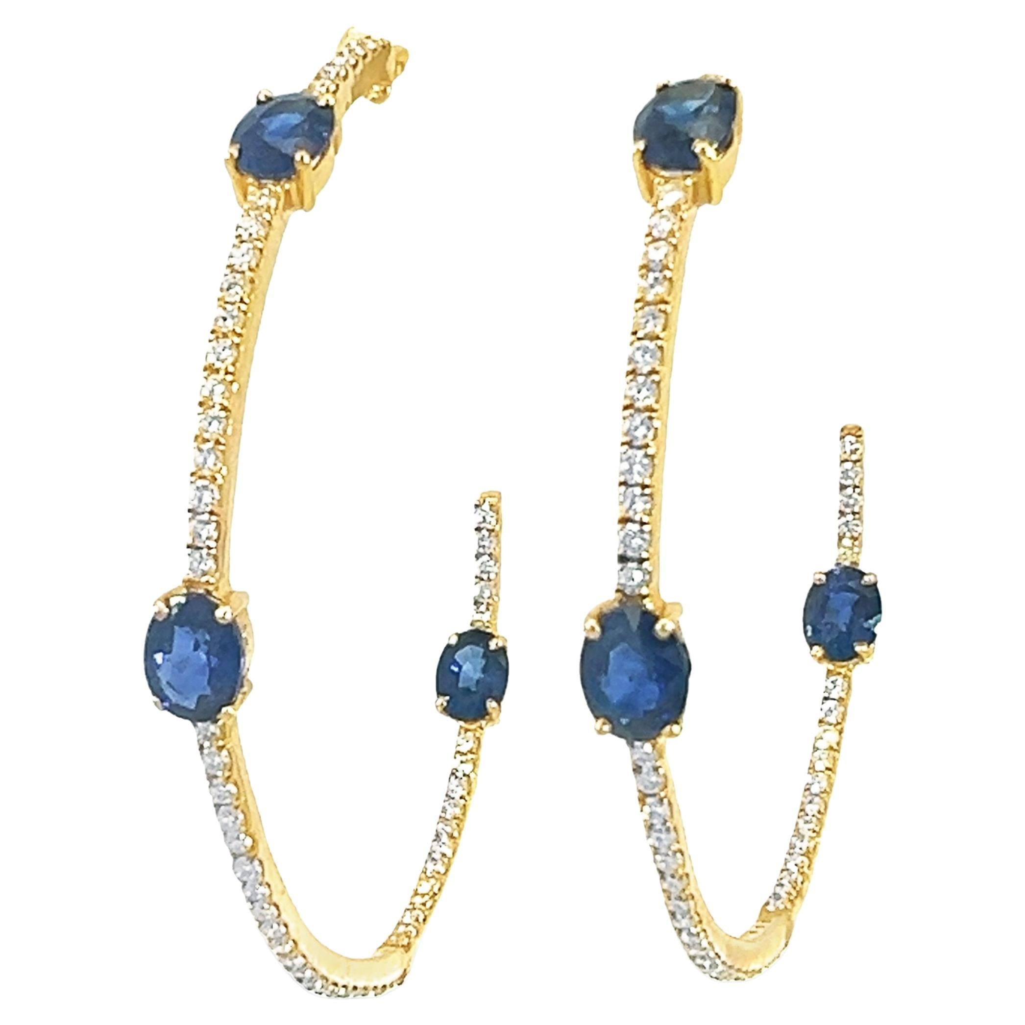 18-Kt natural Sapphire with Diamond hoop earring  For Sale
