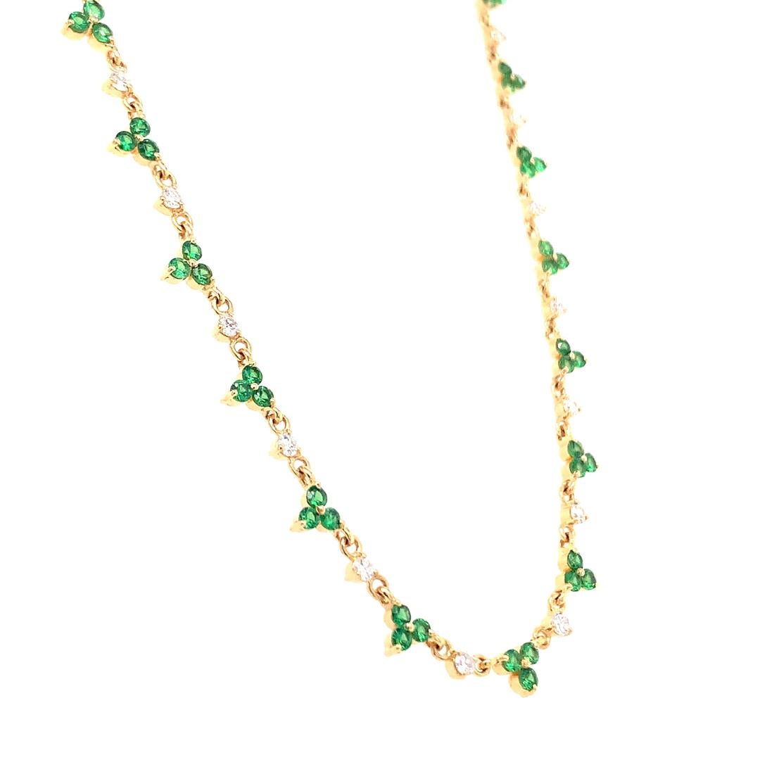 Natural 0.66-carat diamond and 1.78-carat Tsavorite beautiful necklace set in 18-karat yellow gold with an adjustable necklace chain setting. 