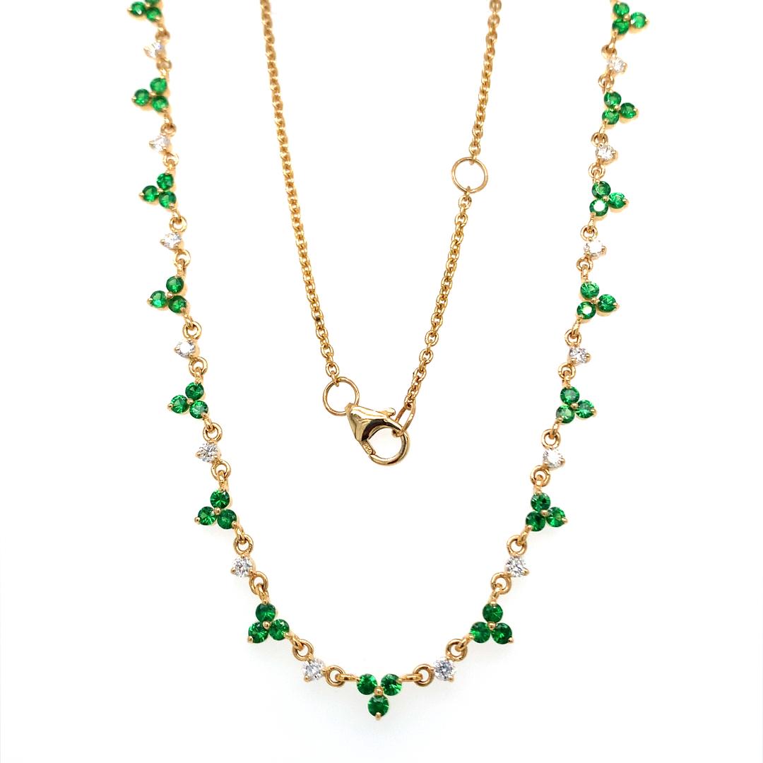  18- Kt Natural Tsavorite and diamond necklace In New Condition For Sale In New York, NY