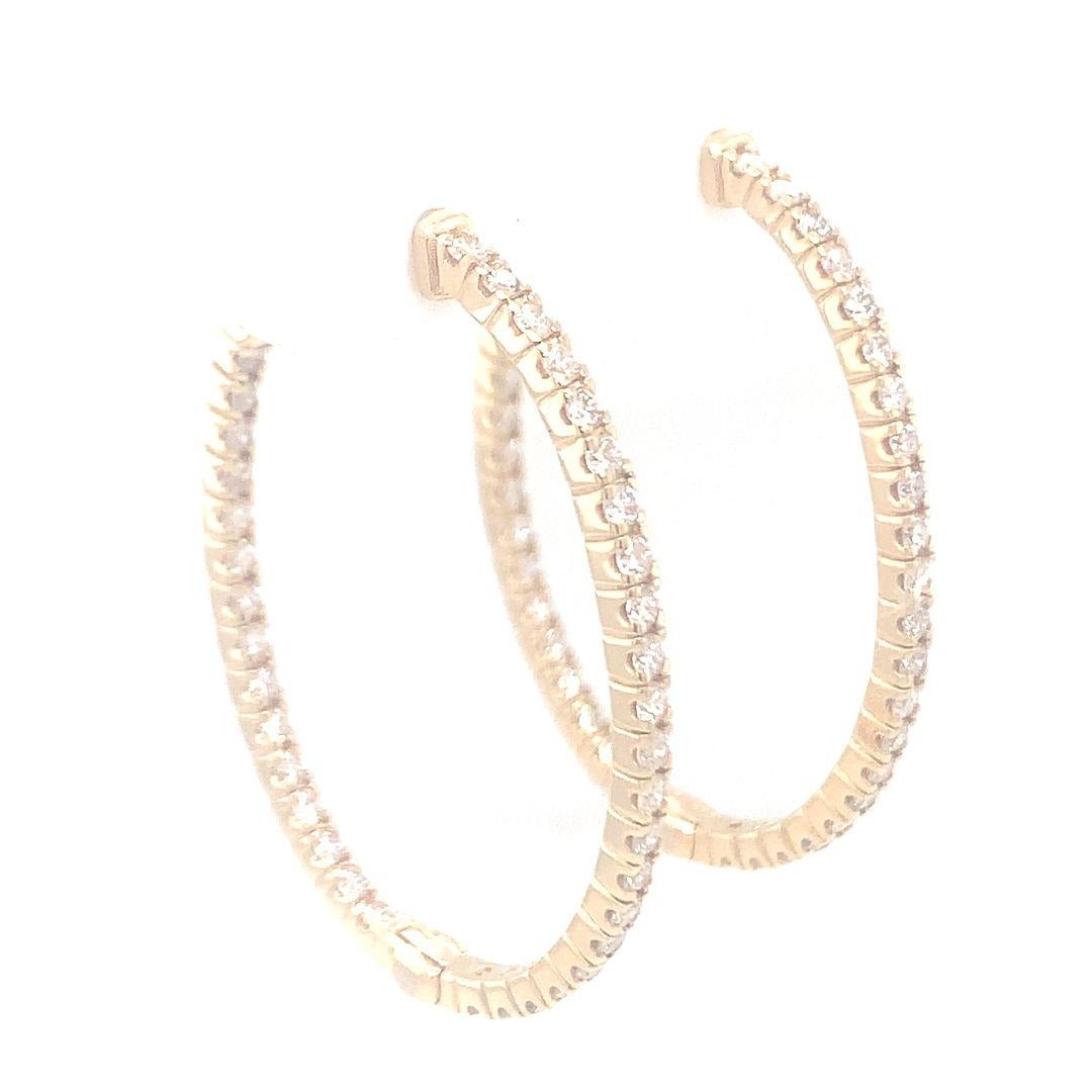 A beautiful pair of natural 1.55 carat diamond oval shaped Hoop earrings are set in 18-kt yellow gold. 

Diamonds are set inside and outside the hoop for amazing sparkle and great look. 