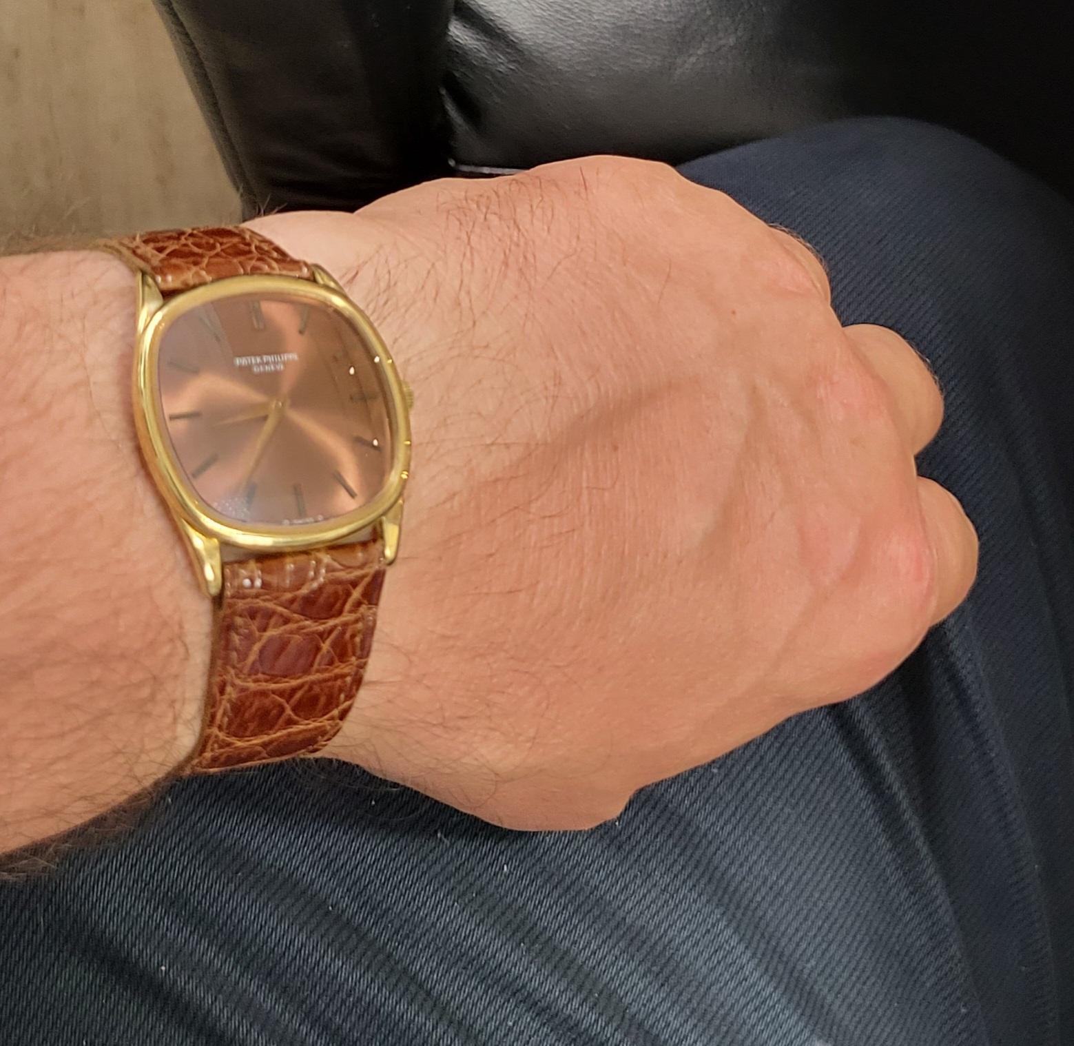 18 kt Patek Philippe TV, Elipse mit Bronze-/ Vermeer-Zifferblatt Ref. 3644 im Angebot 10
