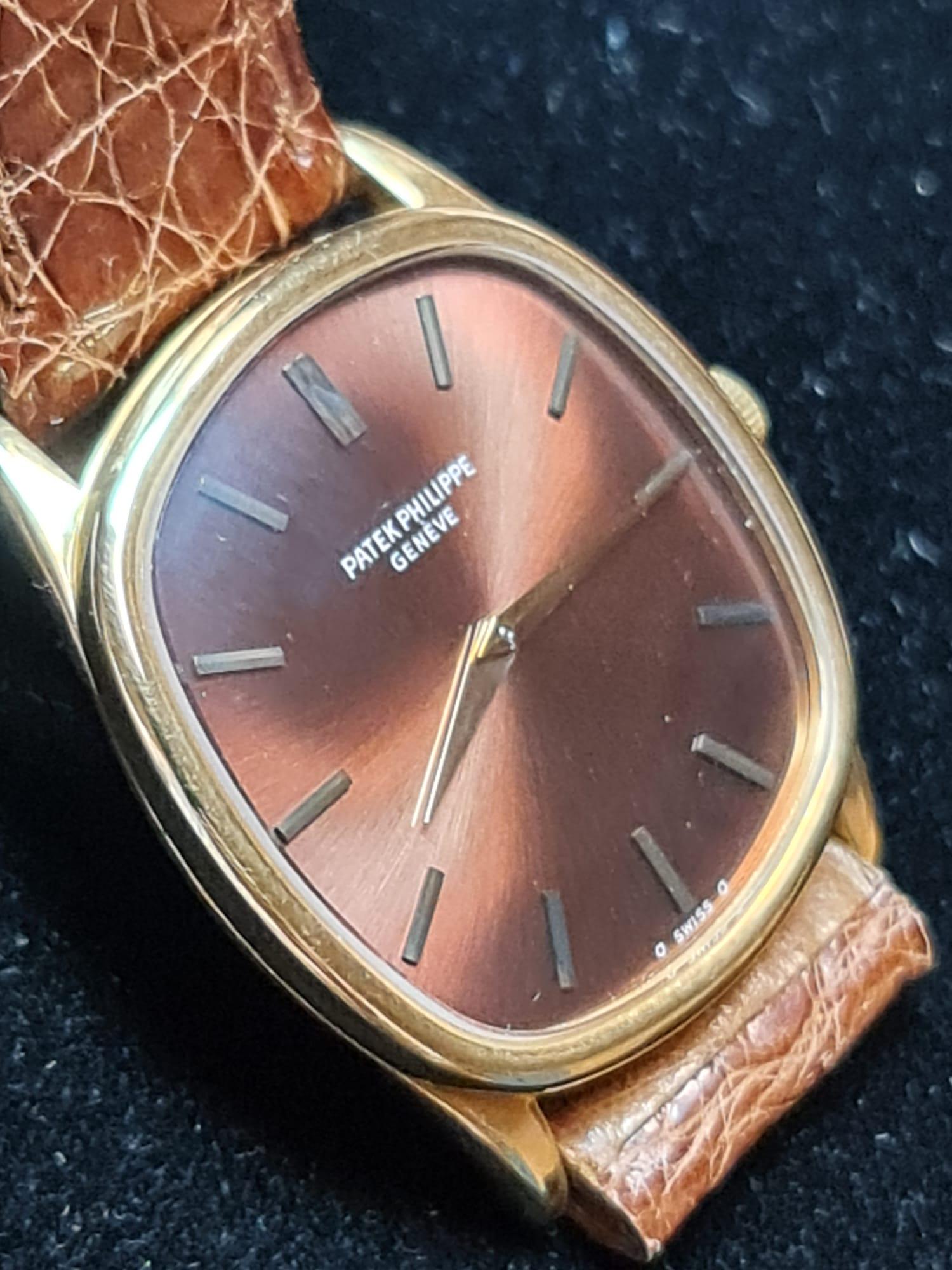 18 kt Patek Philippe TV, Elipse mit Bronze-/ Vermeer-Zifferblatt Ref. 3644 im Angebot 14