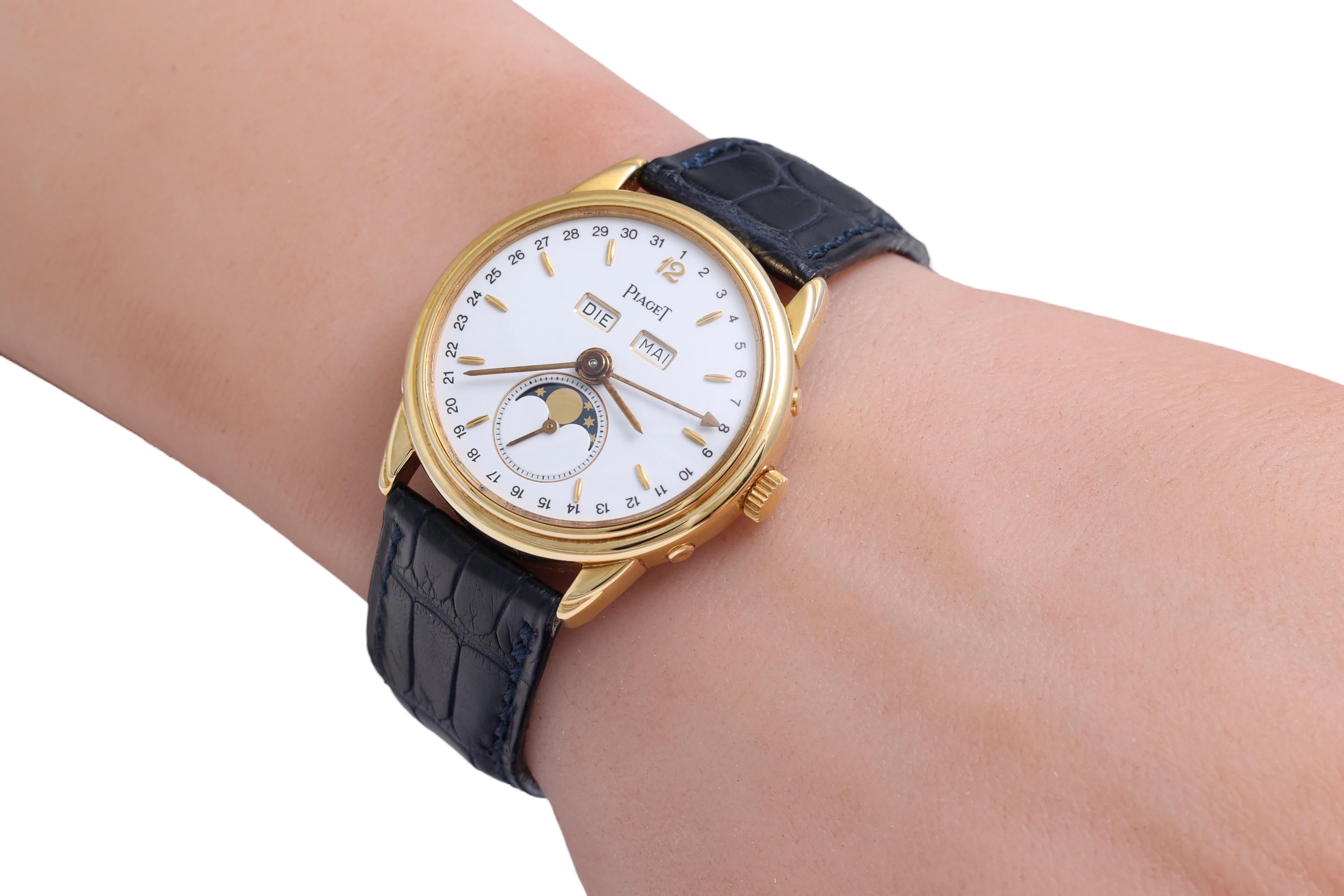 18 Kt Piaget Limited Edition Triple Date Moon Phase Wrist Watch For Sale 6