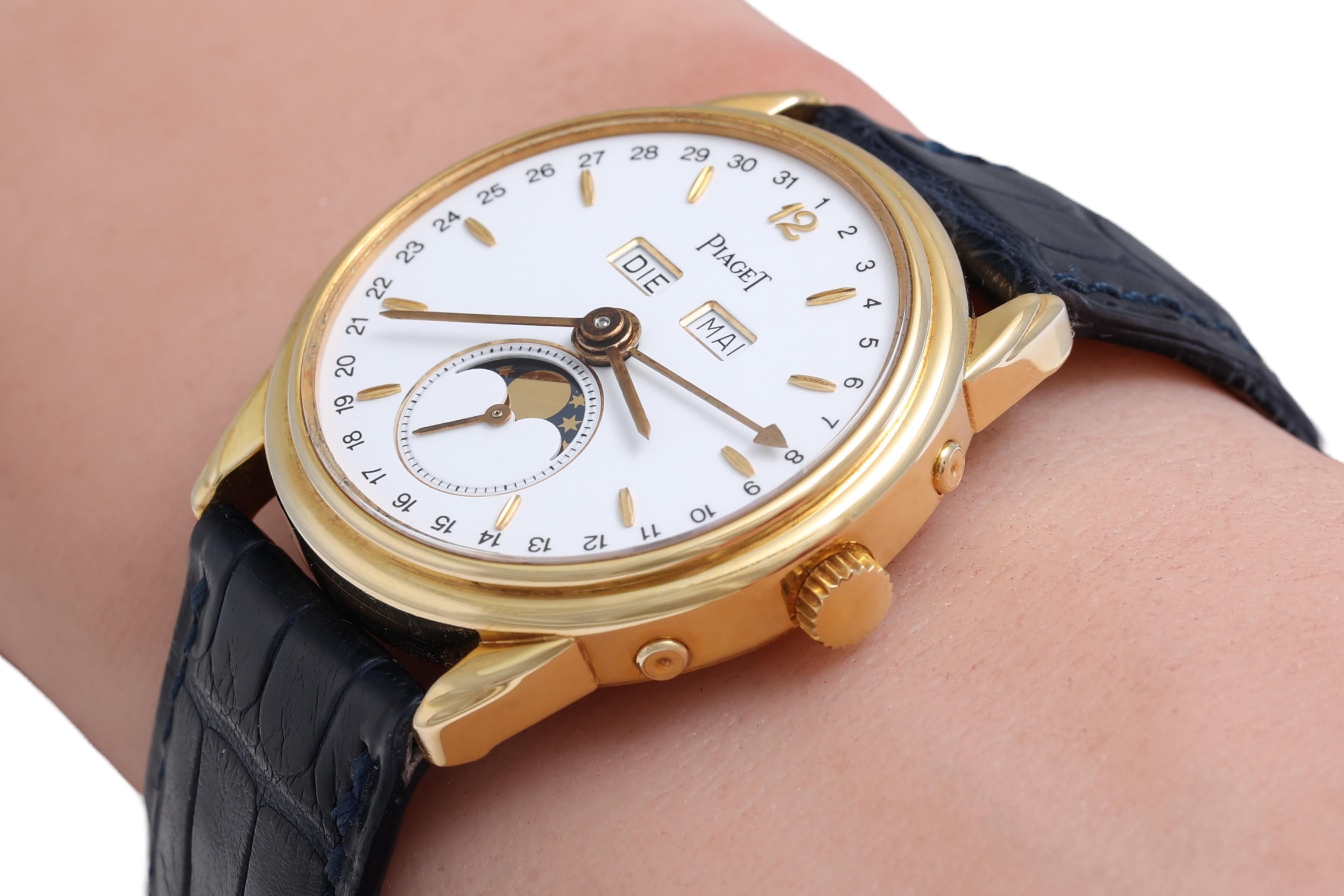 18 Kt Piaget Limited Edition Triple Date Moon Phase Wrist Watch For Sale 7