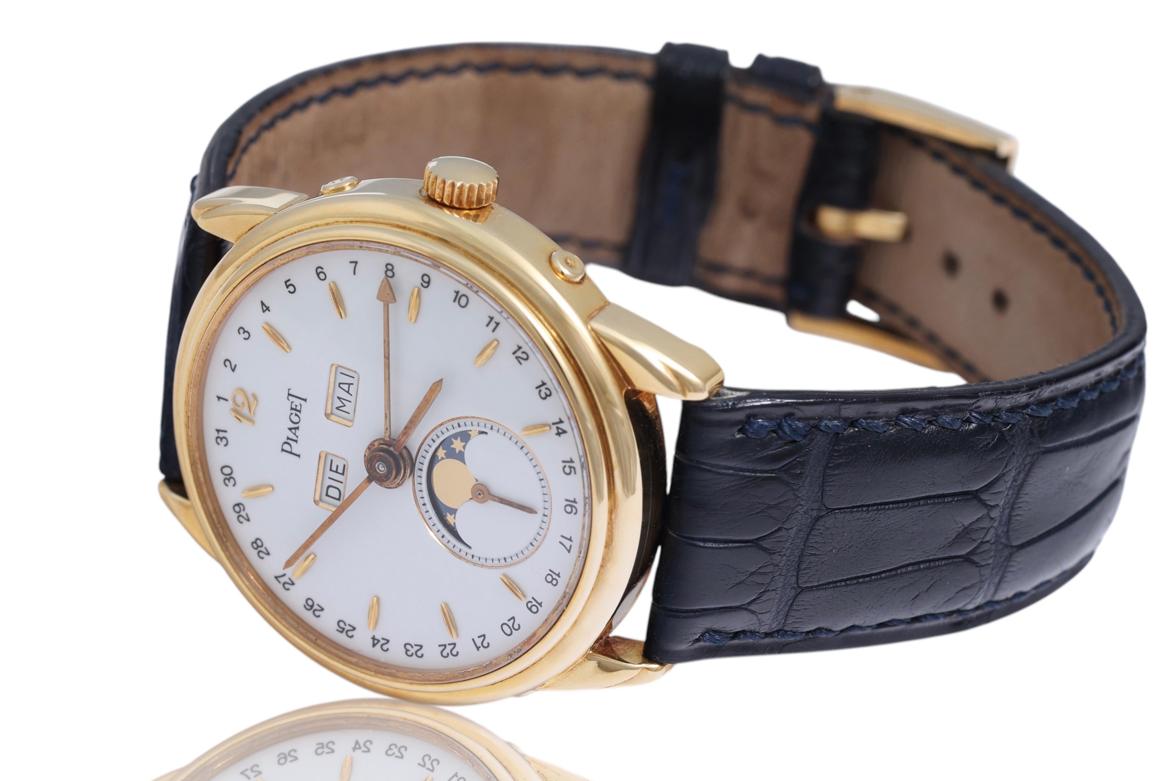 18 Kt Piaget Limited Edition Triple Date Moon Phase Wrist Watch For Sale 3
