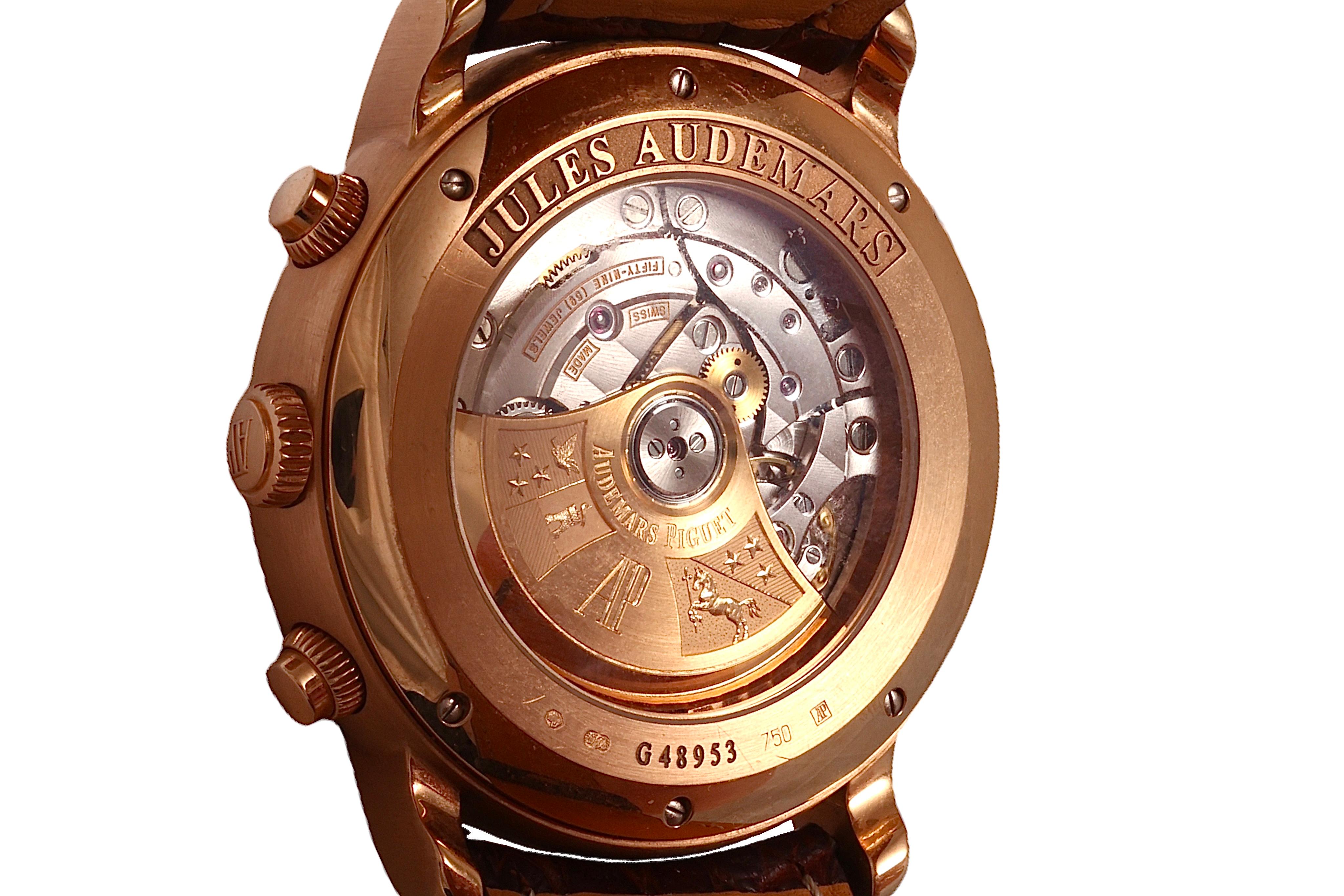 Artisan 18 Kt Pink Gold Audemars Piguet Jules Audemars Chronograph Ref.26100OR Watch For Sale