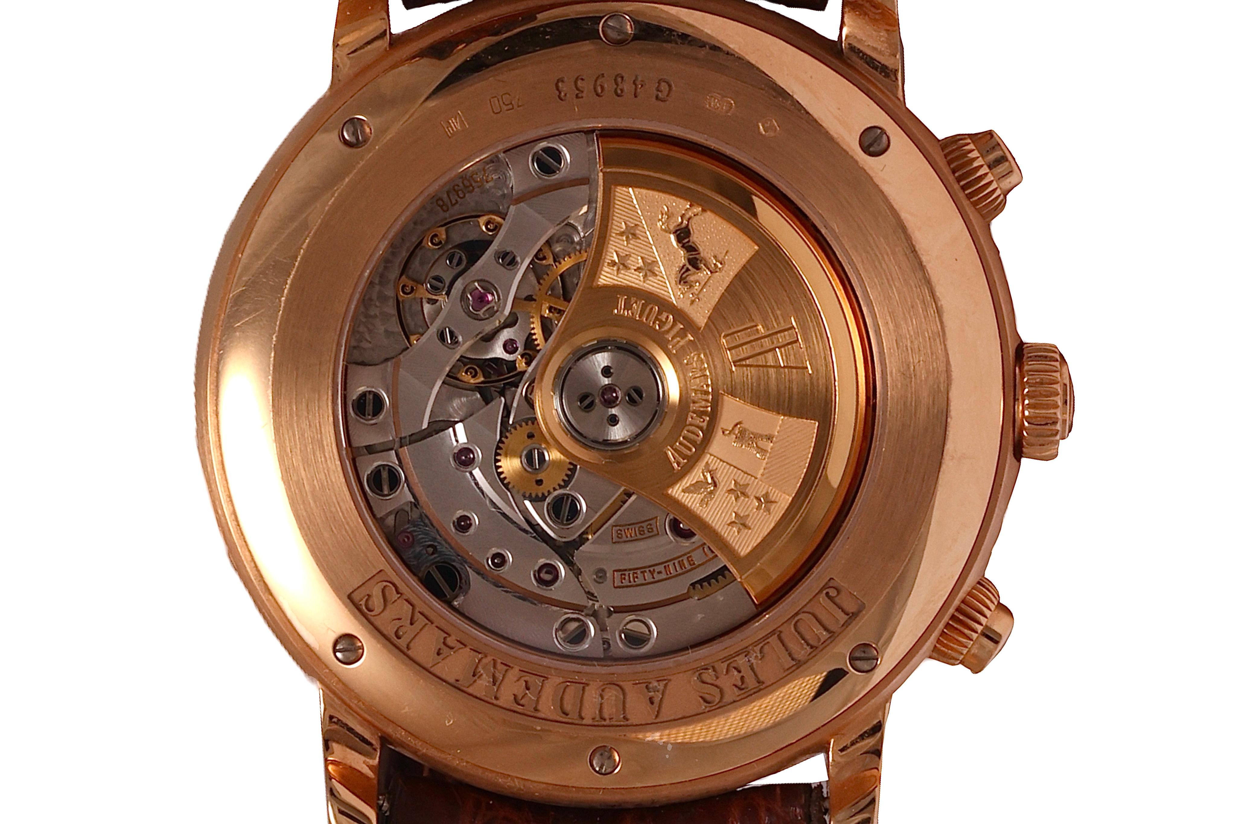 Women's or Men's 18 Kt Pink Gold Audemars Piguet Jules Audemars Chronograph Ref.26100OR Watch For Sale