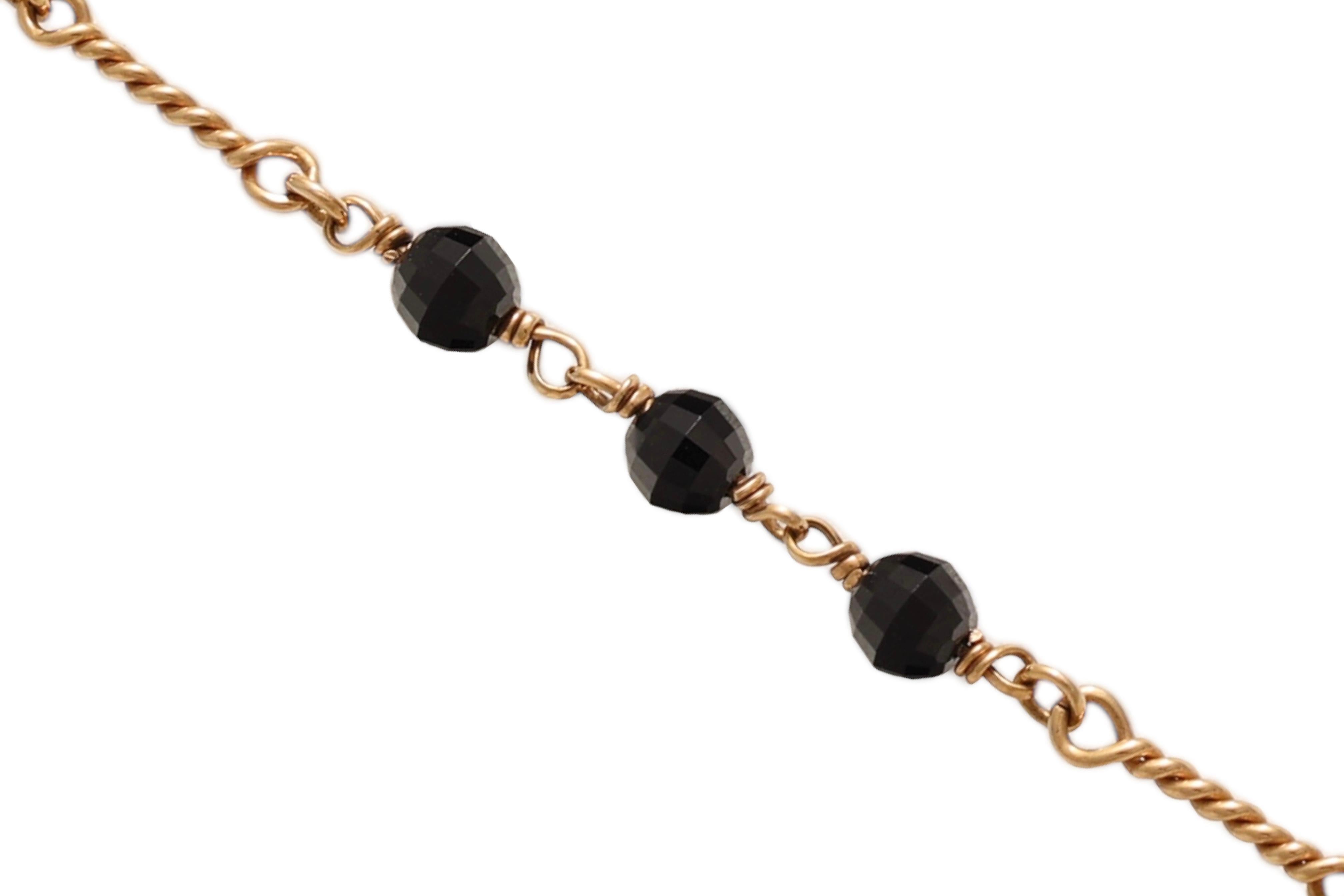 18 kt Pink Gold Black & White Diamond Beaded Ball Necklace & Onyx For Sale 5