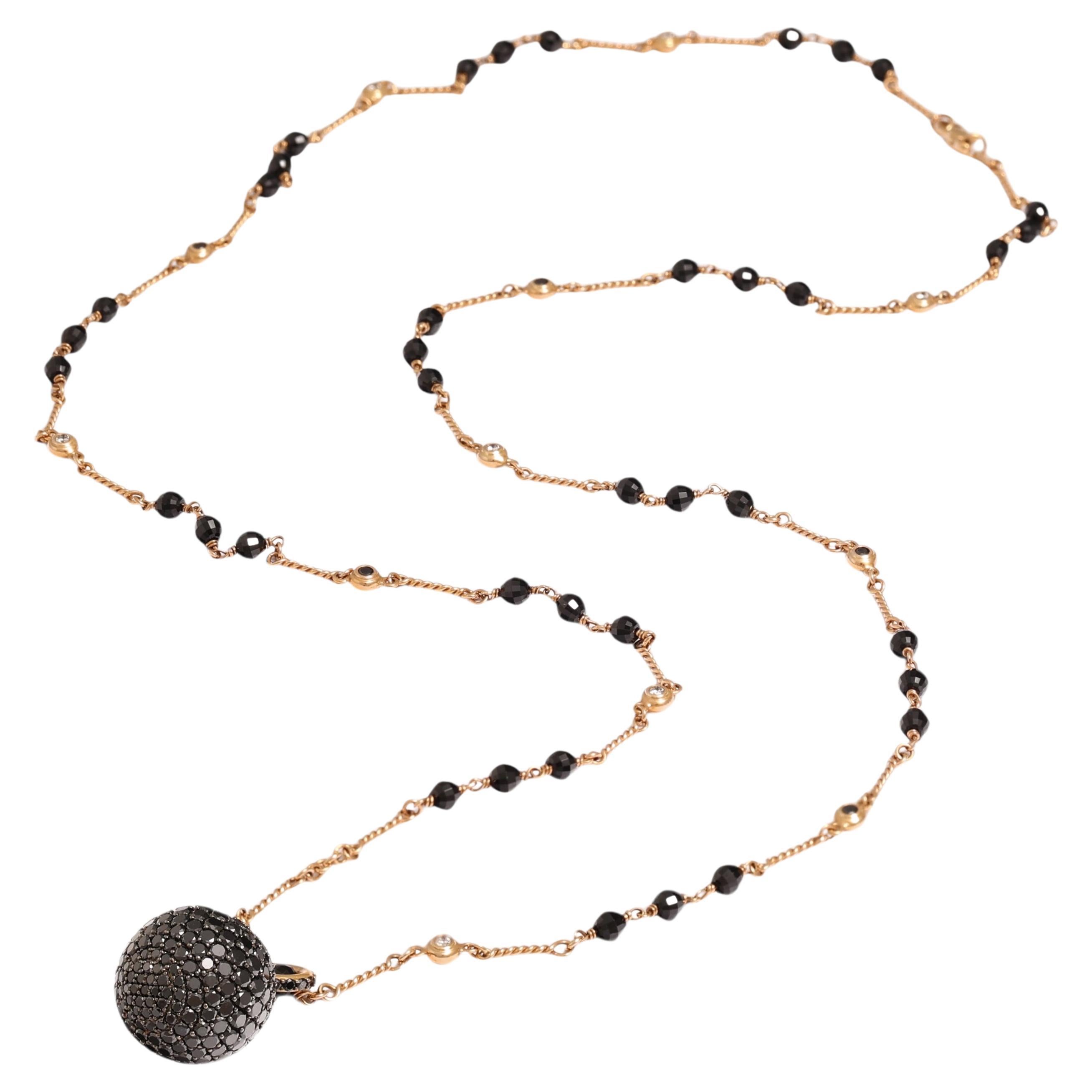 18 kt Pink Gold Black & White Diamond Beaded Ball Necklace & Onyx