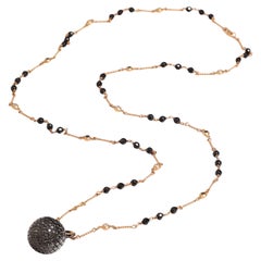 18 kt Pink Gold Black & White Diamond Beaded Ball Necklace & Onyx