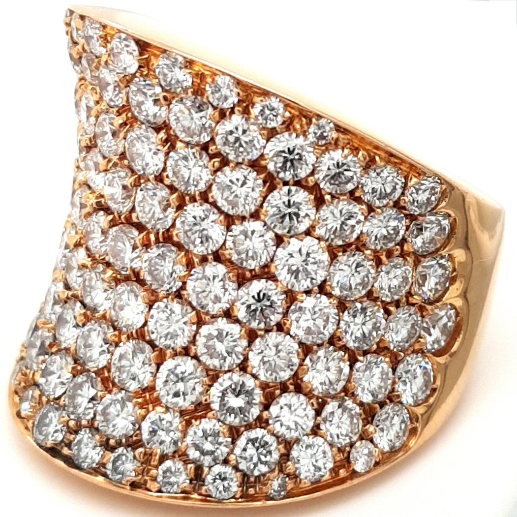 Women's or Men's 18kt Pink Gold Cocktail Ring with 5.80ct Pavé Set Brilliant Cut Diamonds For Sale