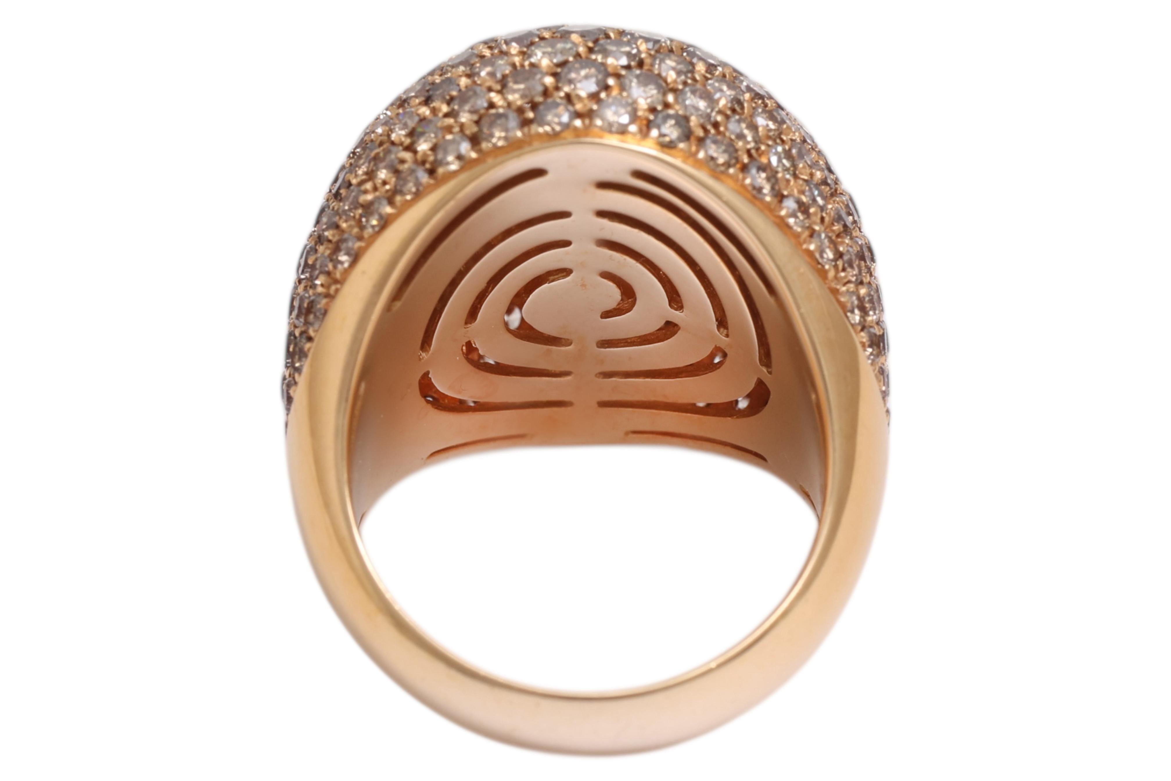 18 Kt Pink Gold Cognac Color Diamonds Pavé Set Ring For Sale 4