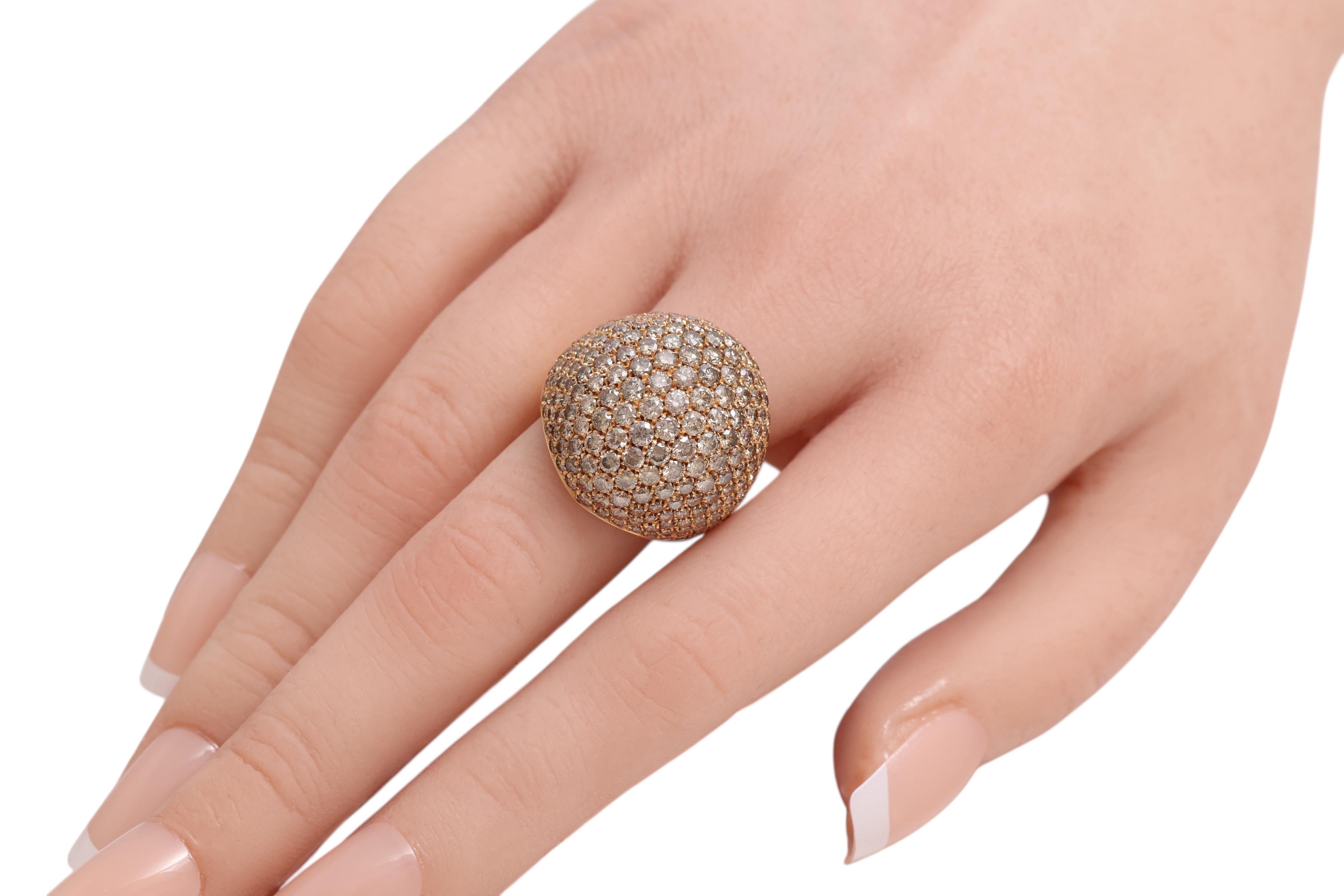 18 Kt Pink Gold Cognac Color Diamonds Pavé Set Ring For Sale 6