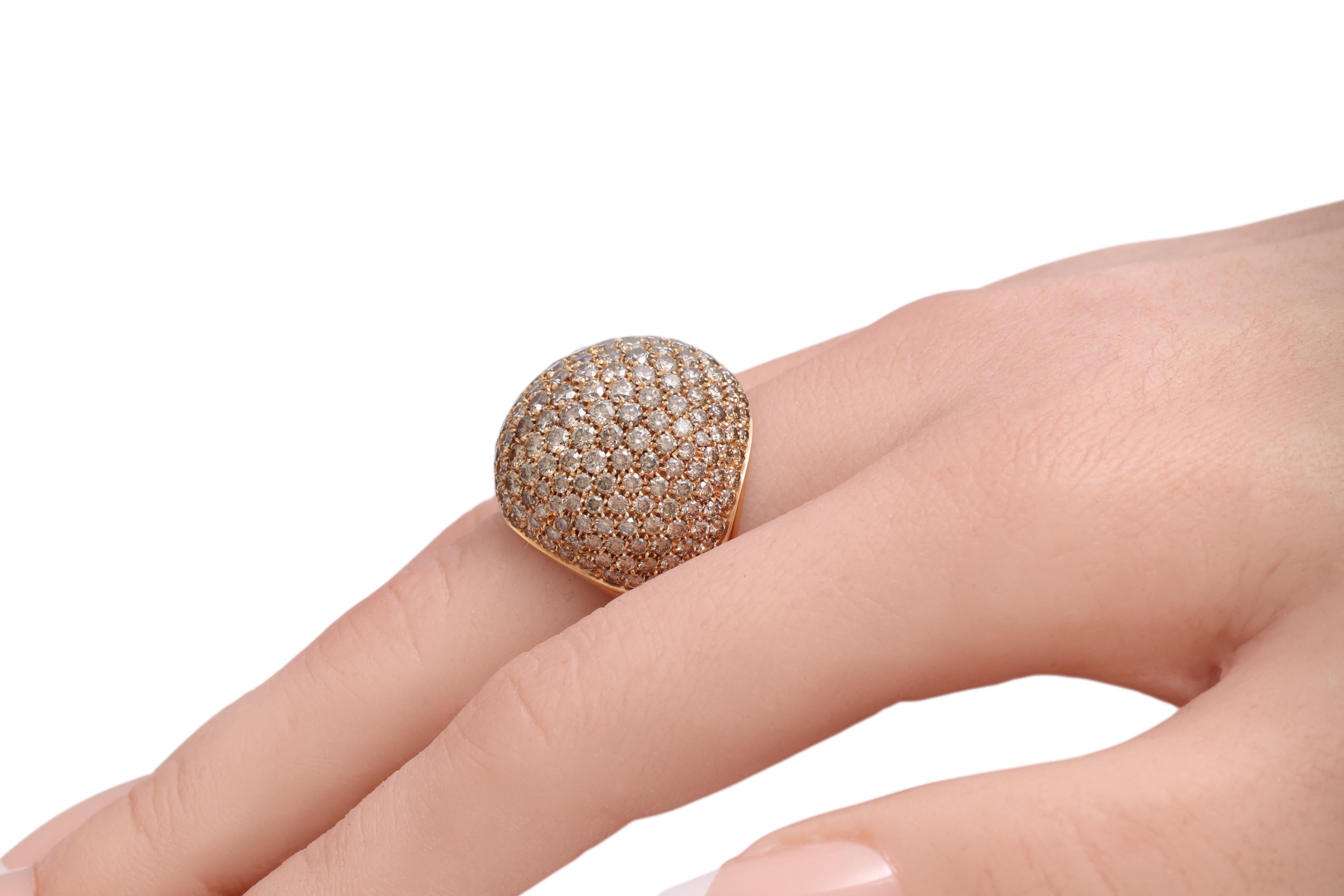 18 Kt Pink Gold Cognac Color Diamonds Pavé Set Ring For Sale 7