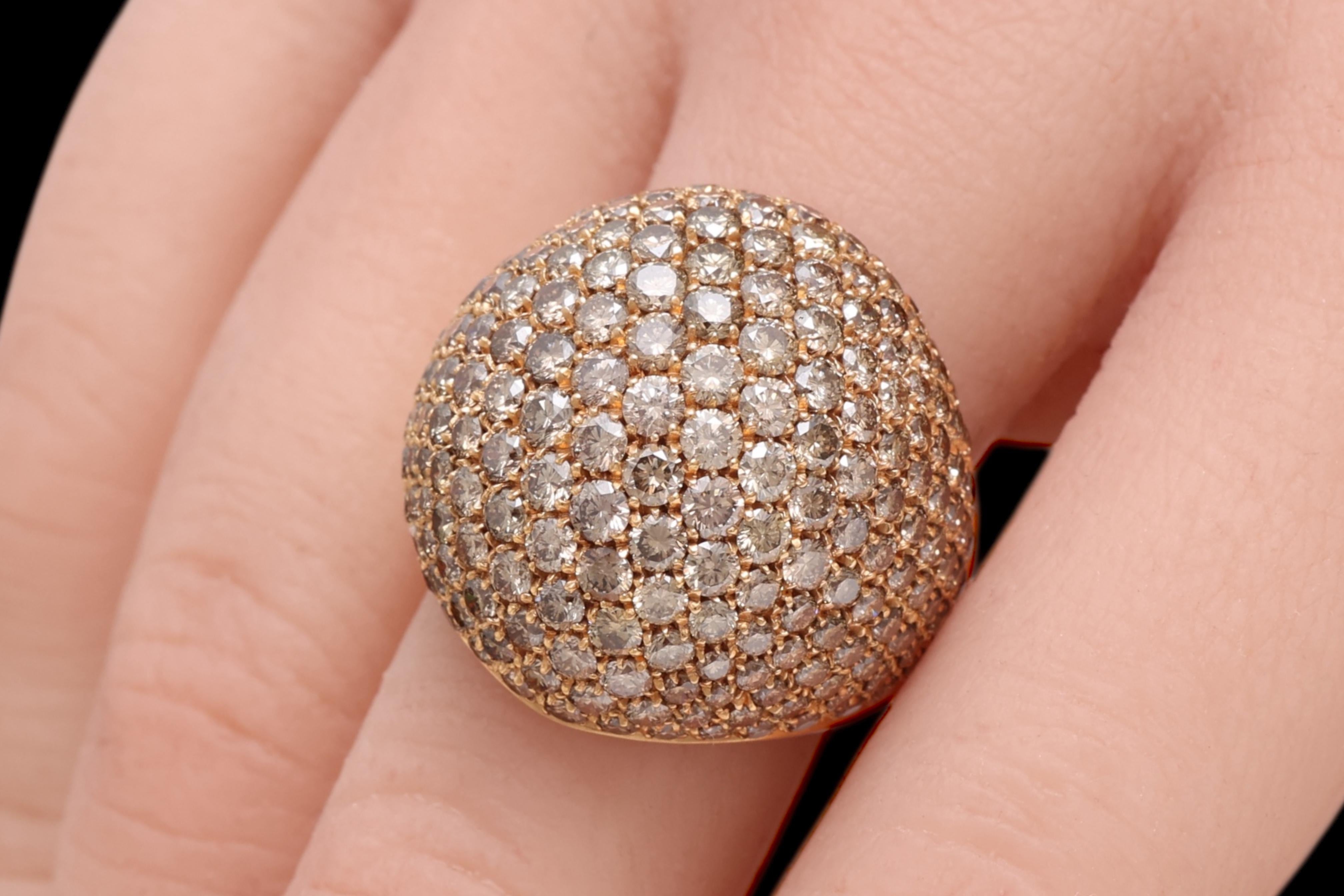 18 Kt Pink Gold Cognac Color Diamonds Pavé Set Ring For Sale 8