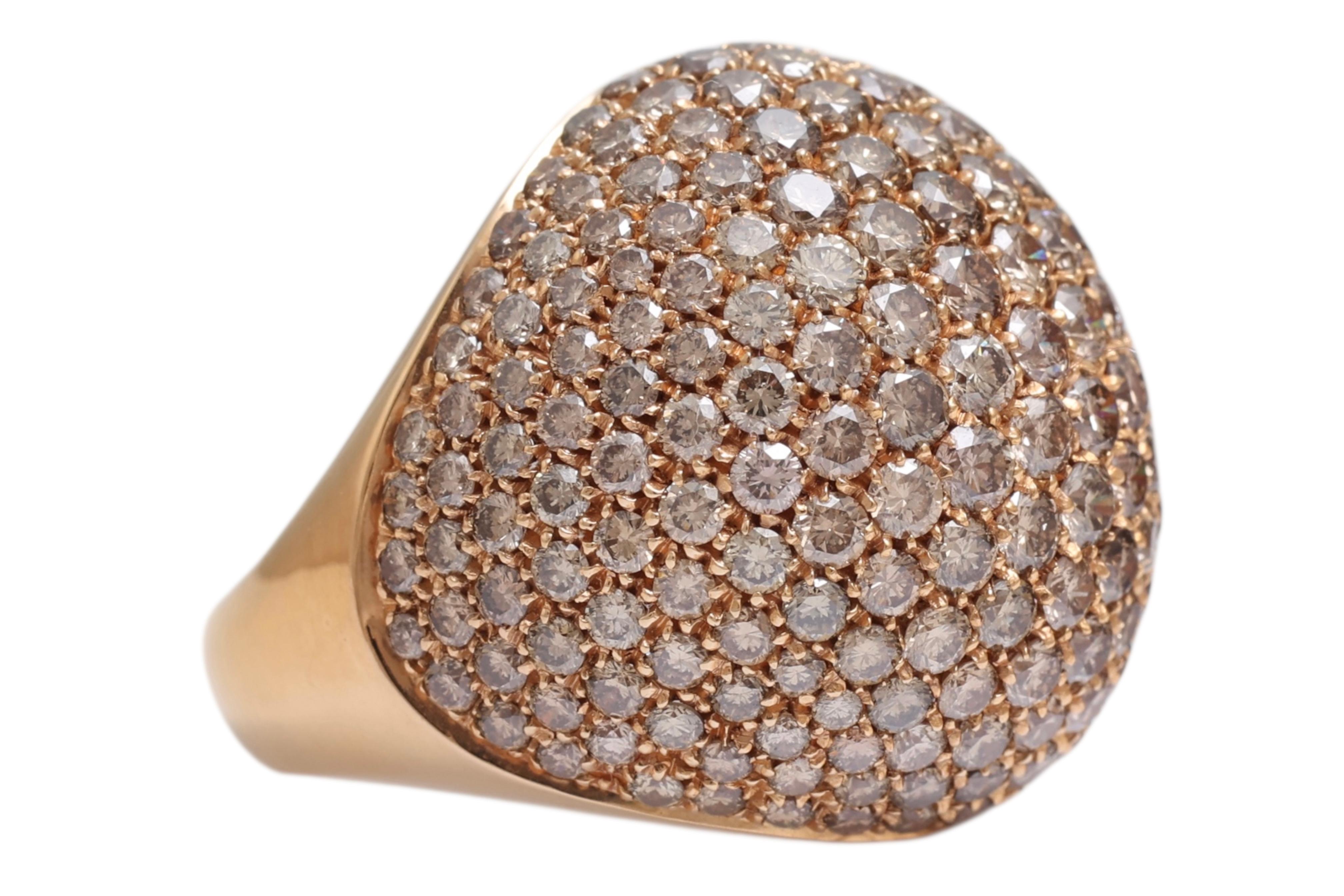 18 Kt Pink Gold Cognac Color Diamonds Pavé Set Ring In New Condition For Sale In Antwerp, BE