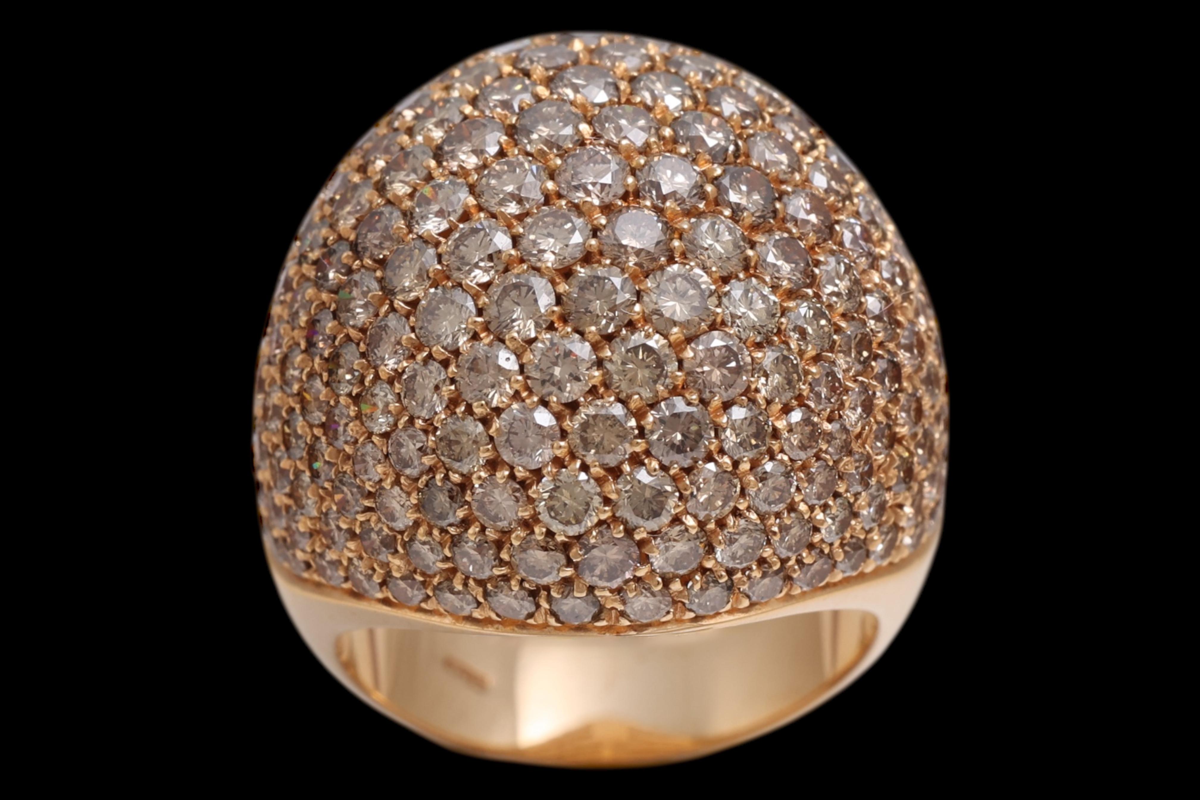 18 Kt Pink Gold Cognac Color Diamonds Pavé Set Ring For Sale 2