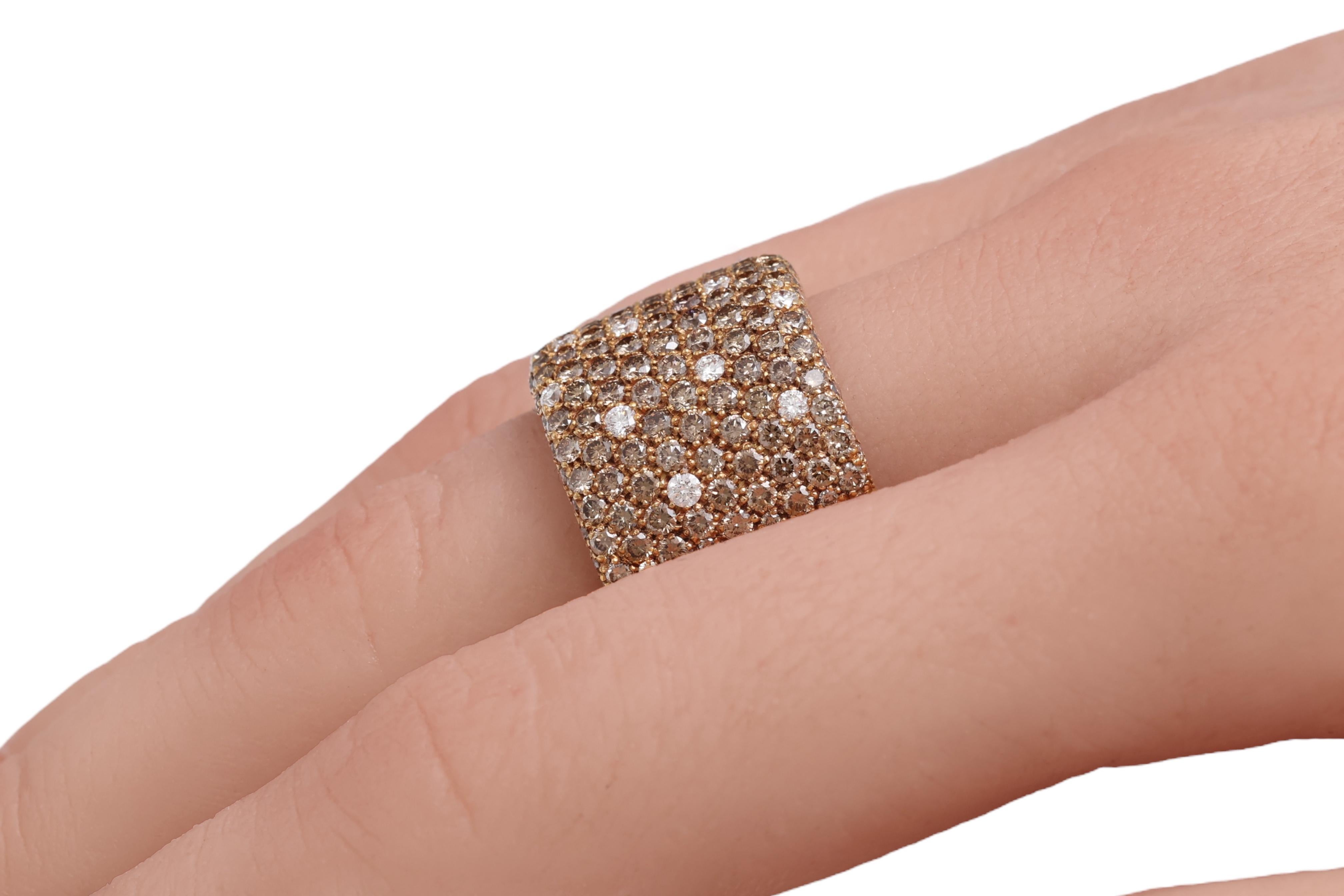 18 Kt Pink Gold Cognac & White Color 4.07 Ct Diamonds Pavé Set Ring For Sale 8