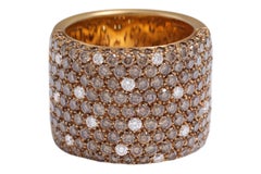 18 Kt Pink Gold Cognac & White Color 4.07 Ct Diamonds Pavé Set Ring