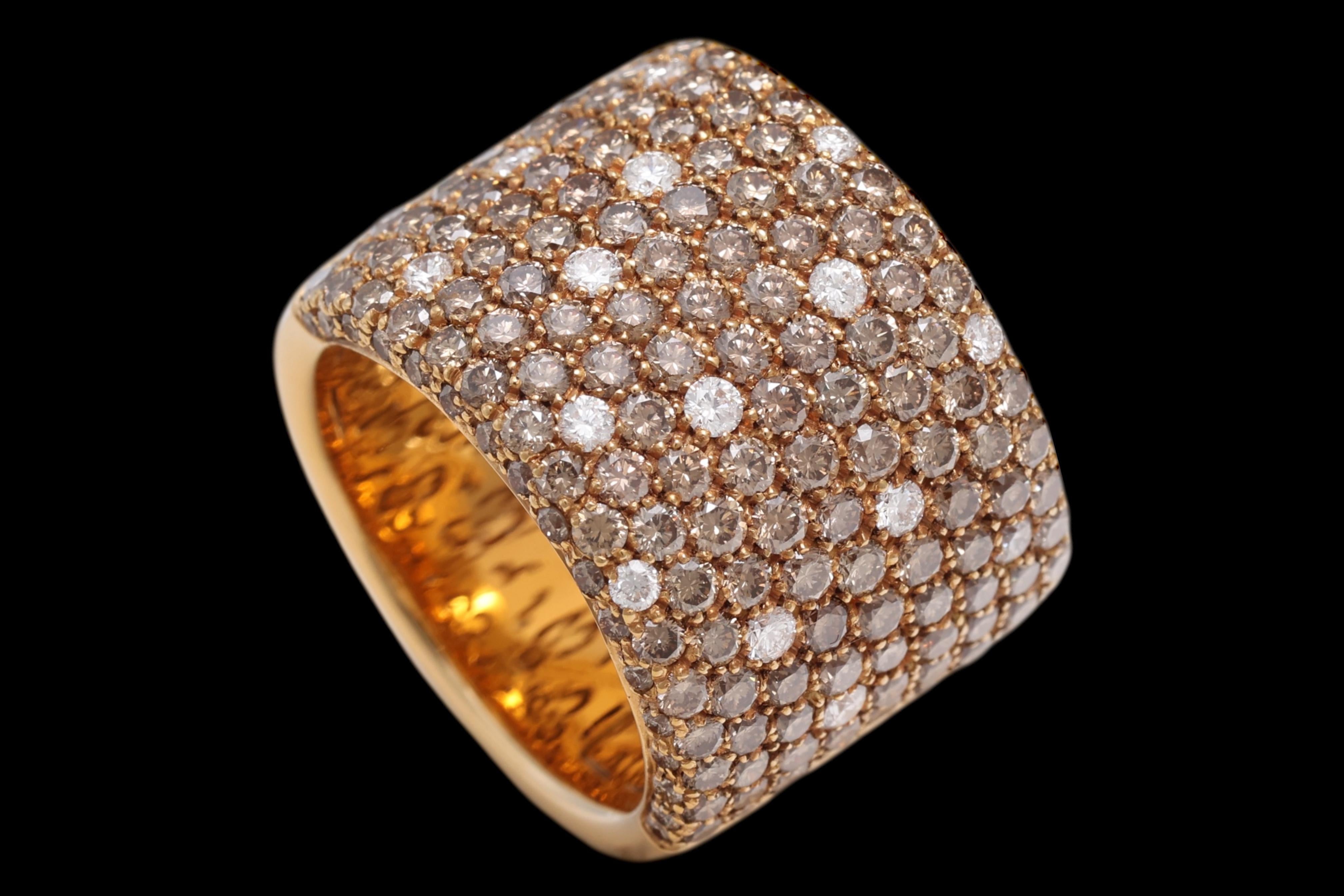18 Kt Pink Gold Cognac & White Color 4.07 Ct Diamonds Pavé Set Ring For Sale 1