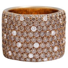 18 Kt Pink Gold Cognac & White Color 4.07 Ct Diamonds Pavé Set Ring