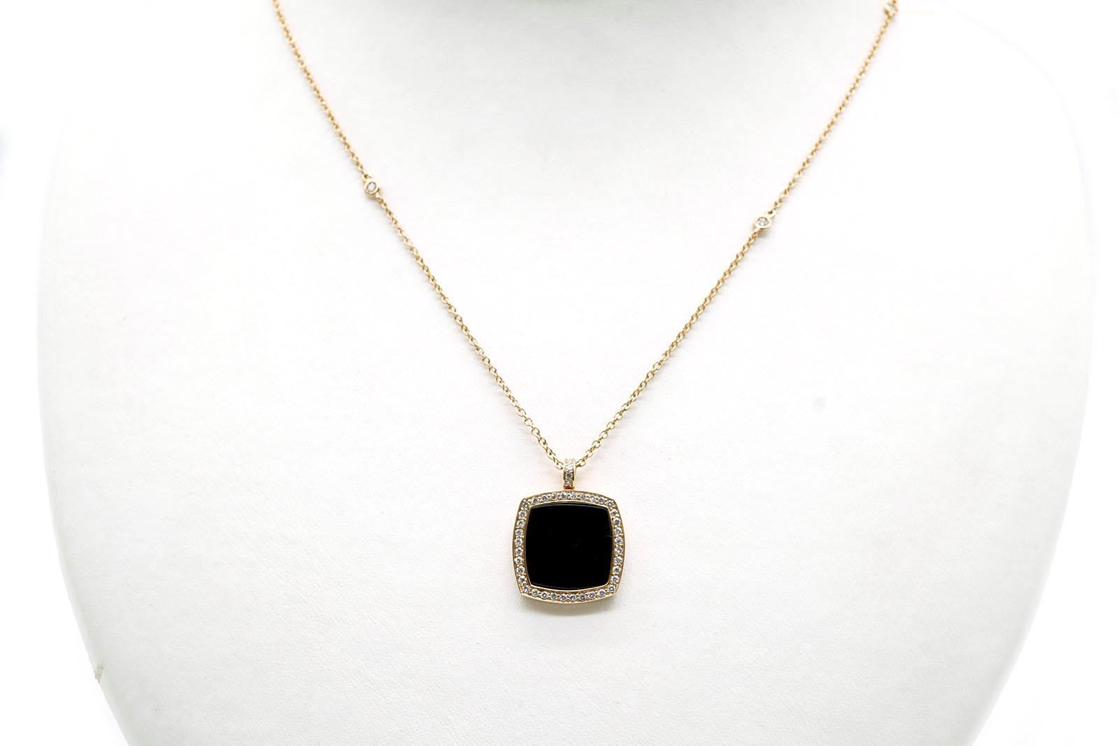 18k yellow gold daisy diamond & black onyx pendant necklace