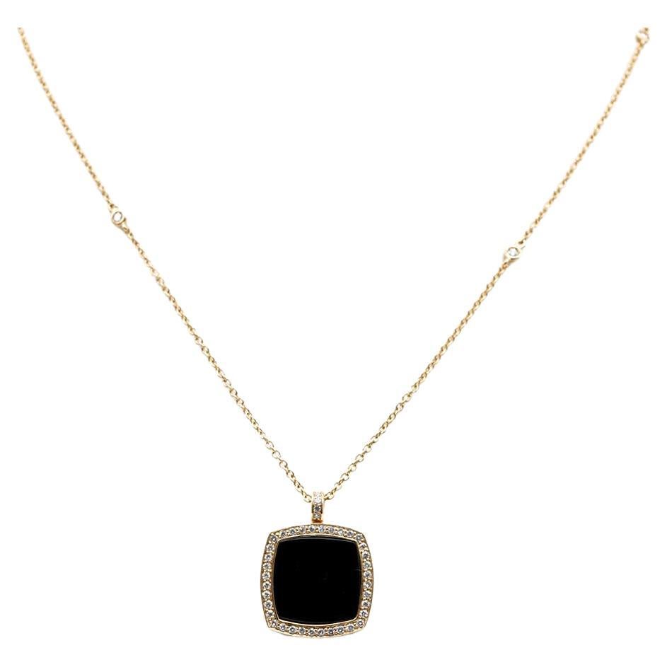 18 Kt Pink Gold, Diamonds and Onyx Pendant Necklace For Sale