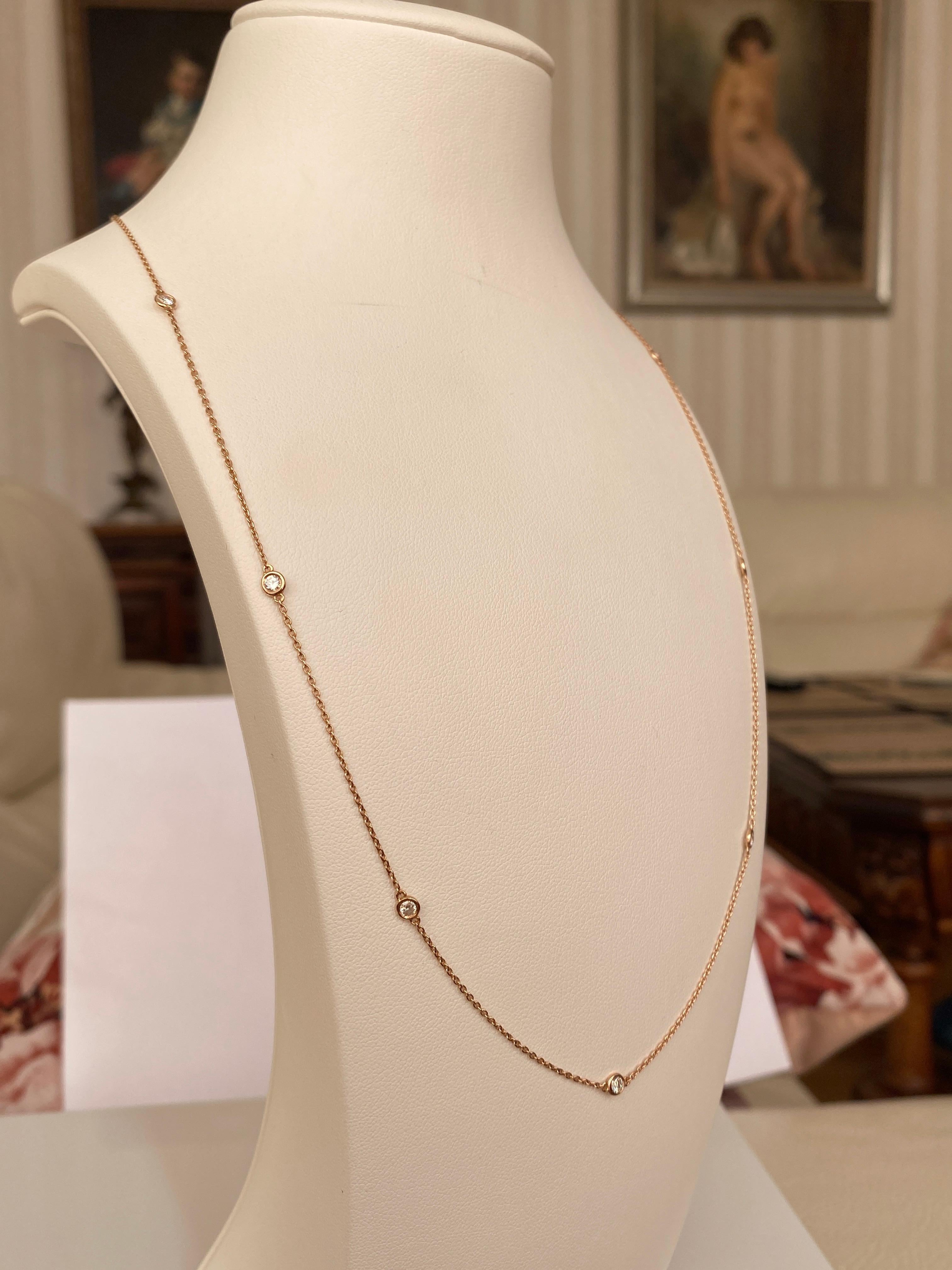 Contemporary 18 kt Pink Gold Diamonds Necklace 0.40 Carats of Diamonds For Sale