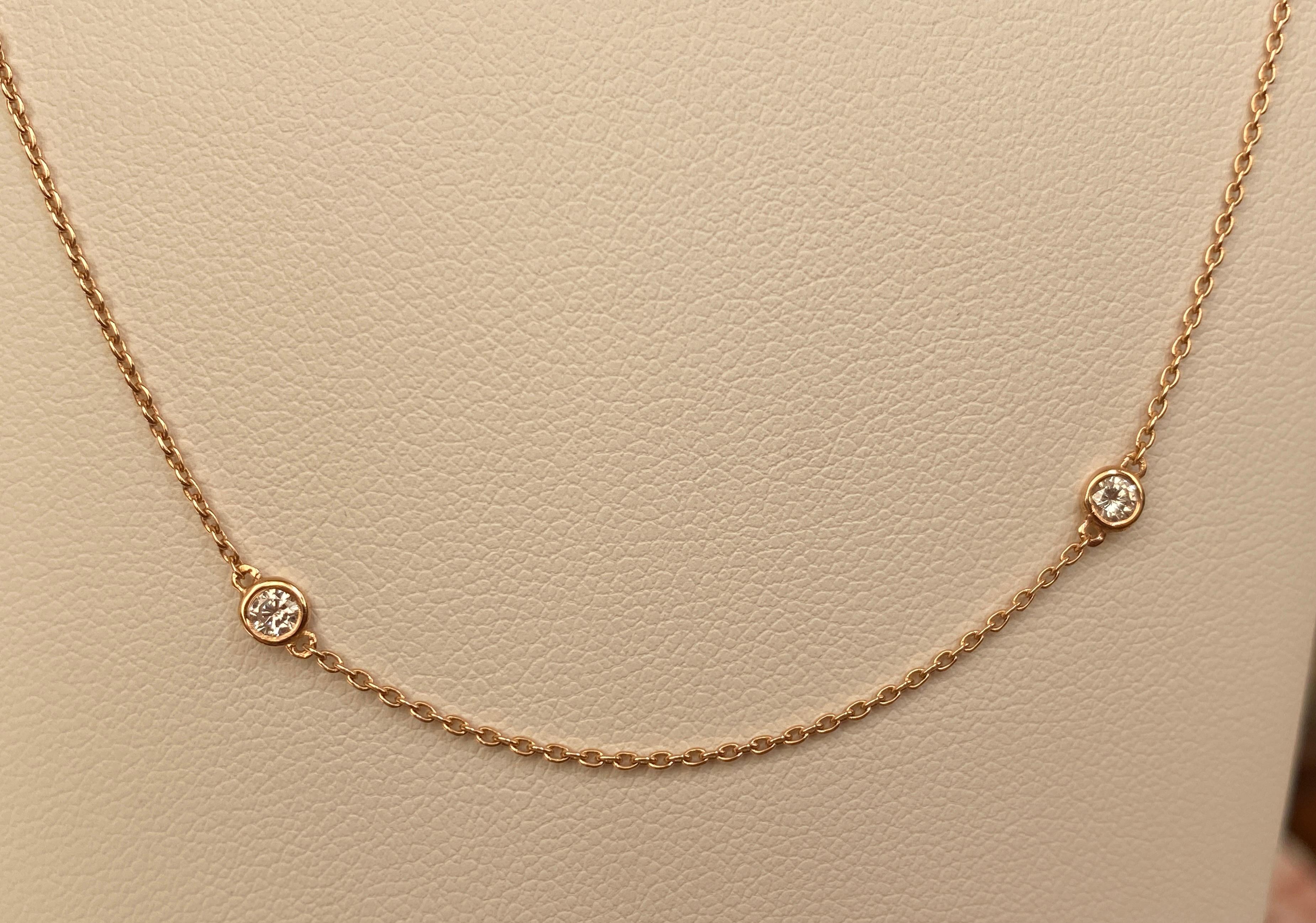 18 kt Pink Gold Diamonds Necklace 0.40 Carats of Diamonds For Sale 2