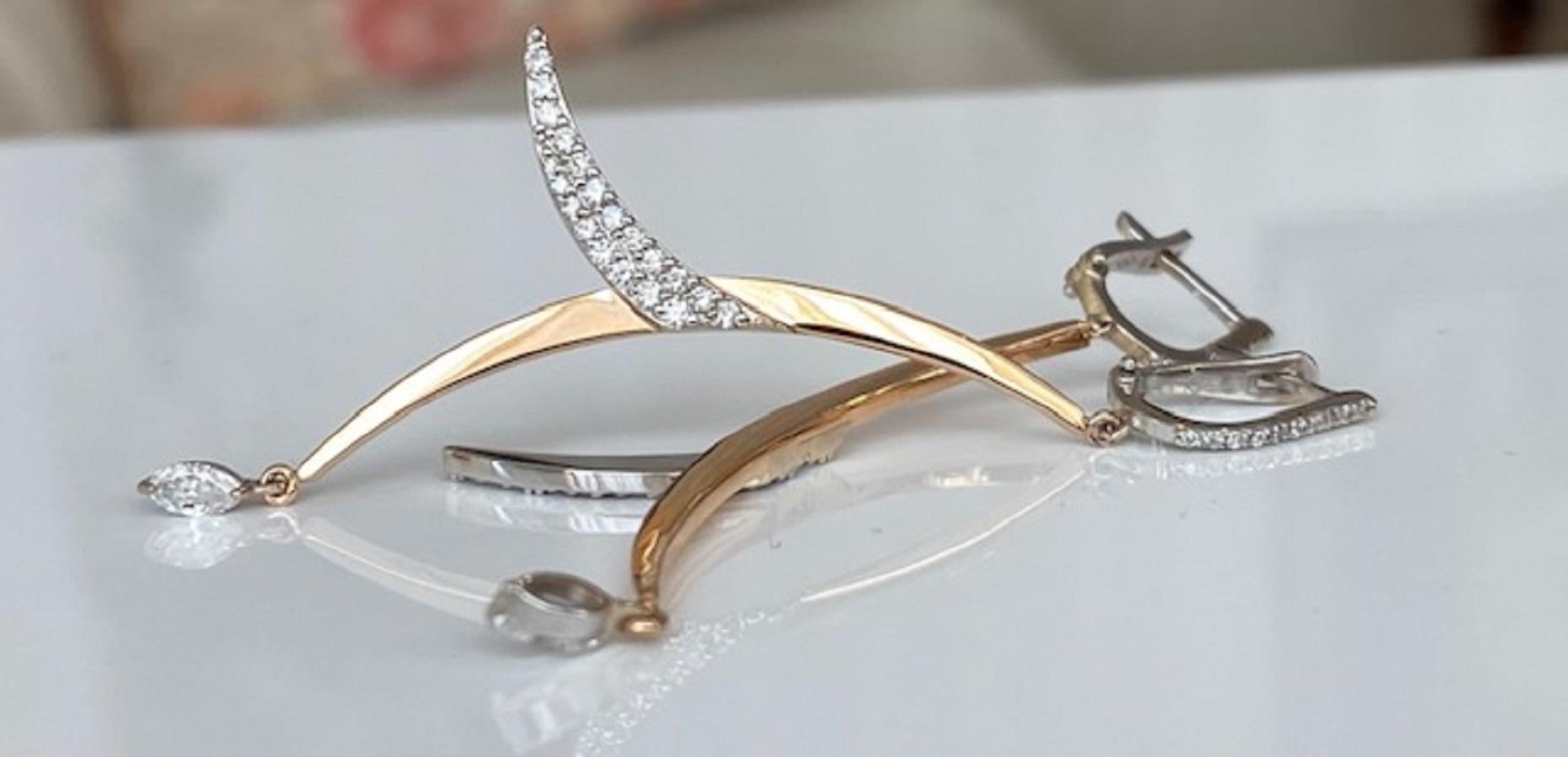 18 Kt. Boucles d'oreilles en or rose avec diamants 0,70 carat en vente 5