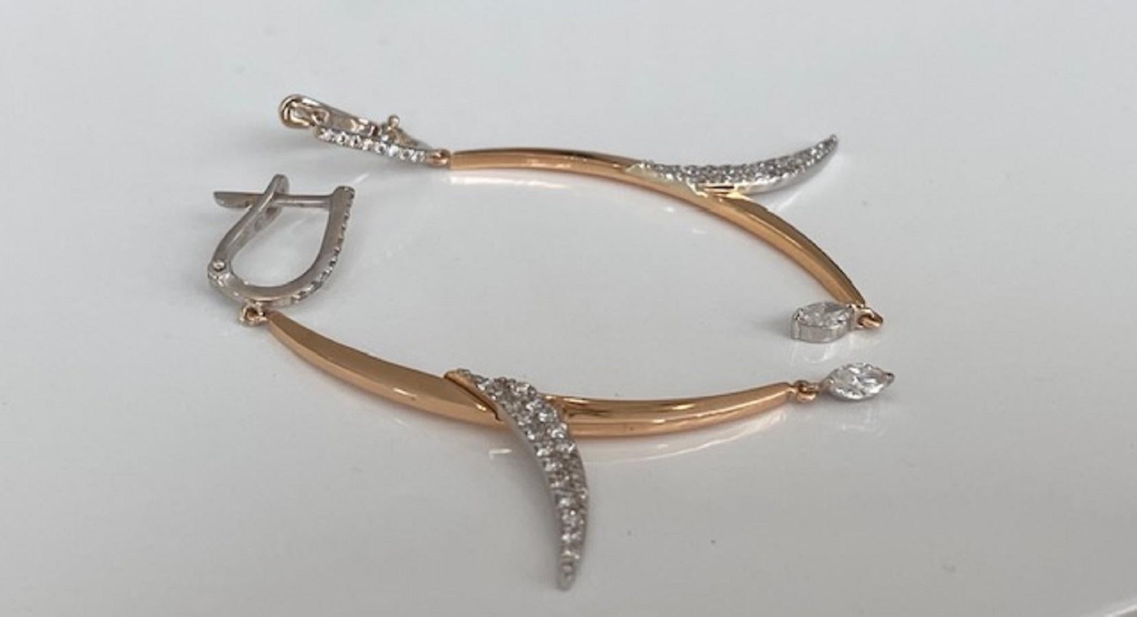 18 Kt. Boucles d'oreilles en or rose avec diamants 0,70 carat en vente 3
