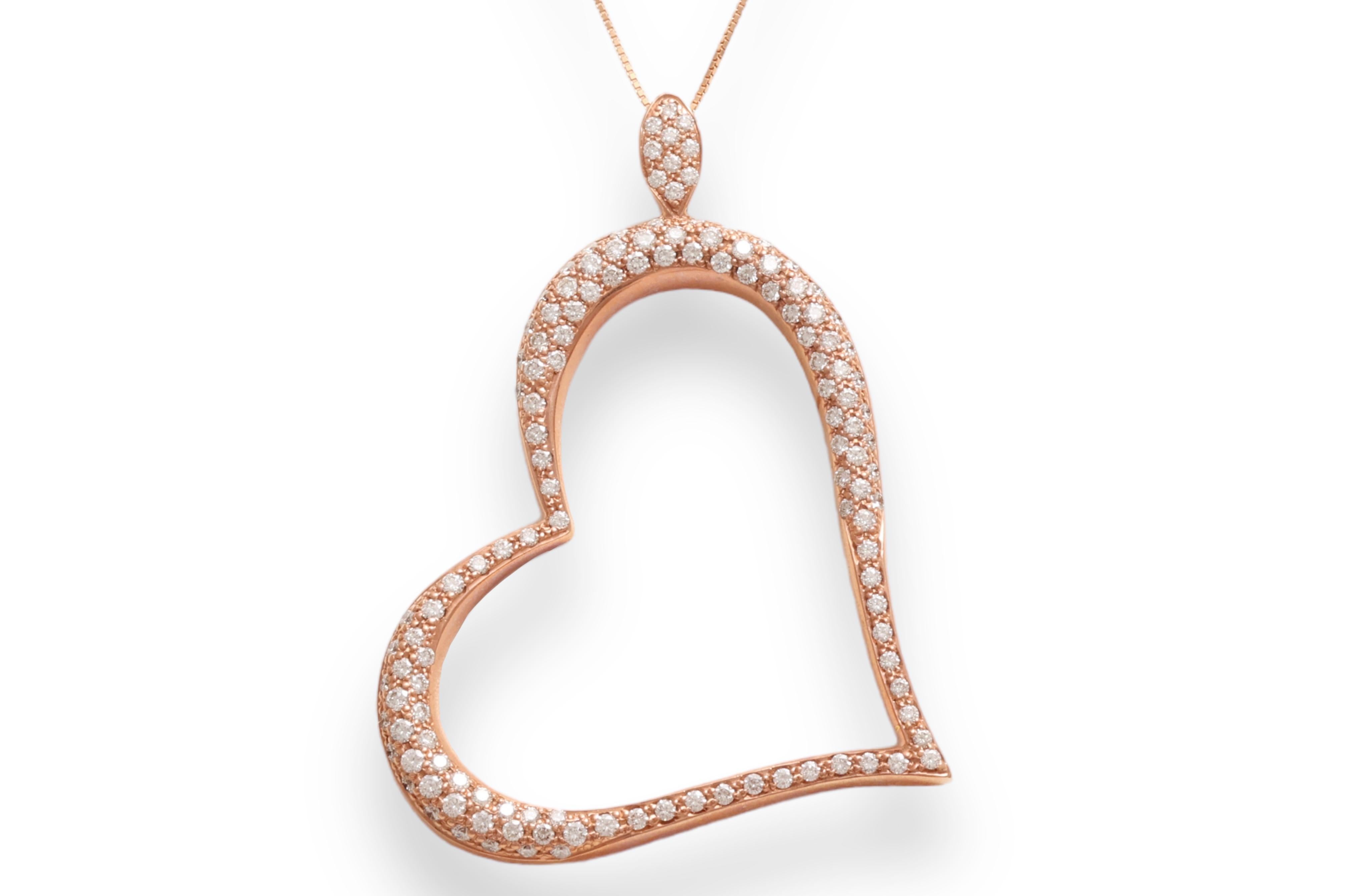 Moderno 18 kt. Collana a forma di cuore in oro rosa con 2,20 carati. Diamanti in vendita