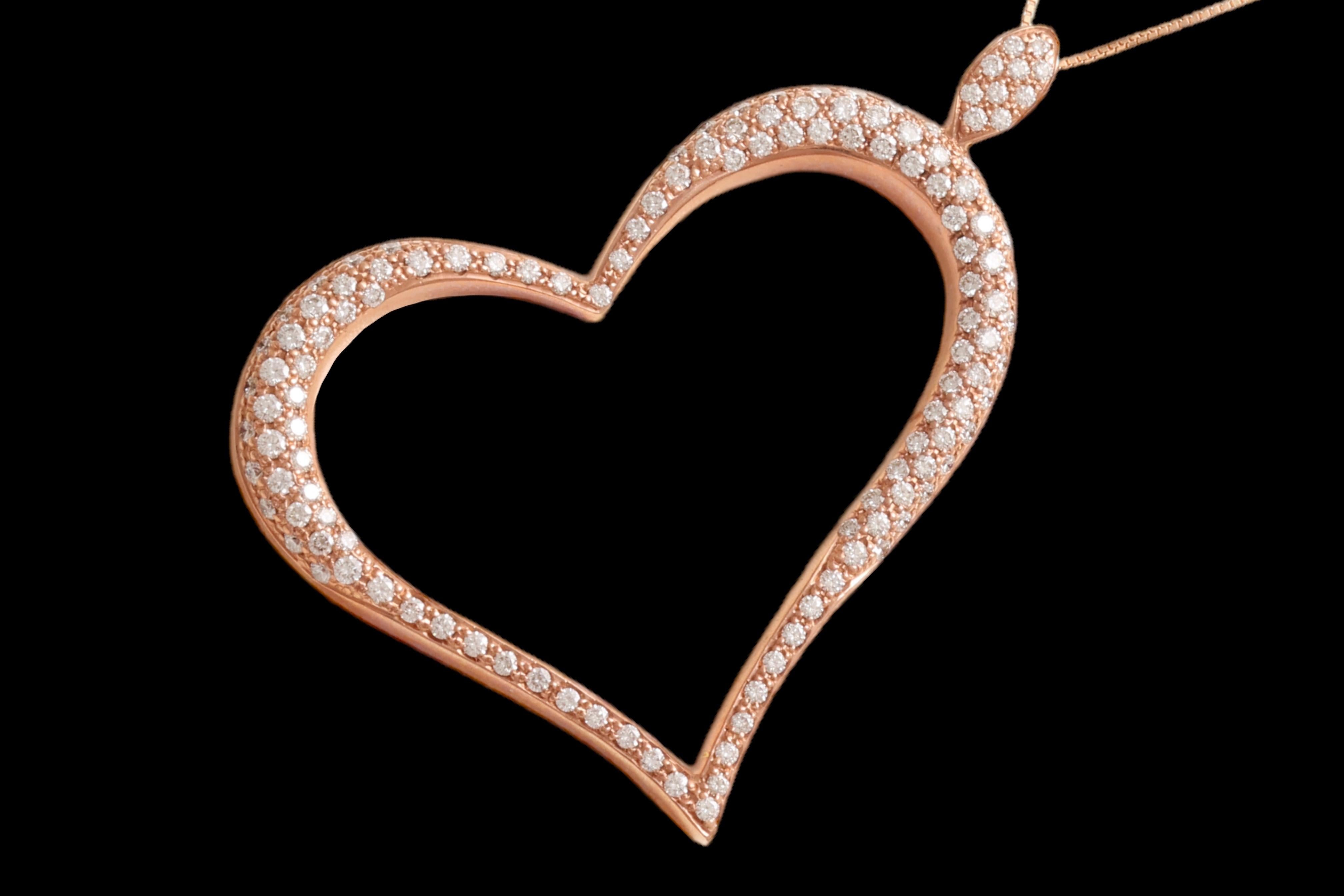 18 kt. Herzförmige Halskette aus Roségold mit 2,20 Karat Set. Diamanten im Angebot 1