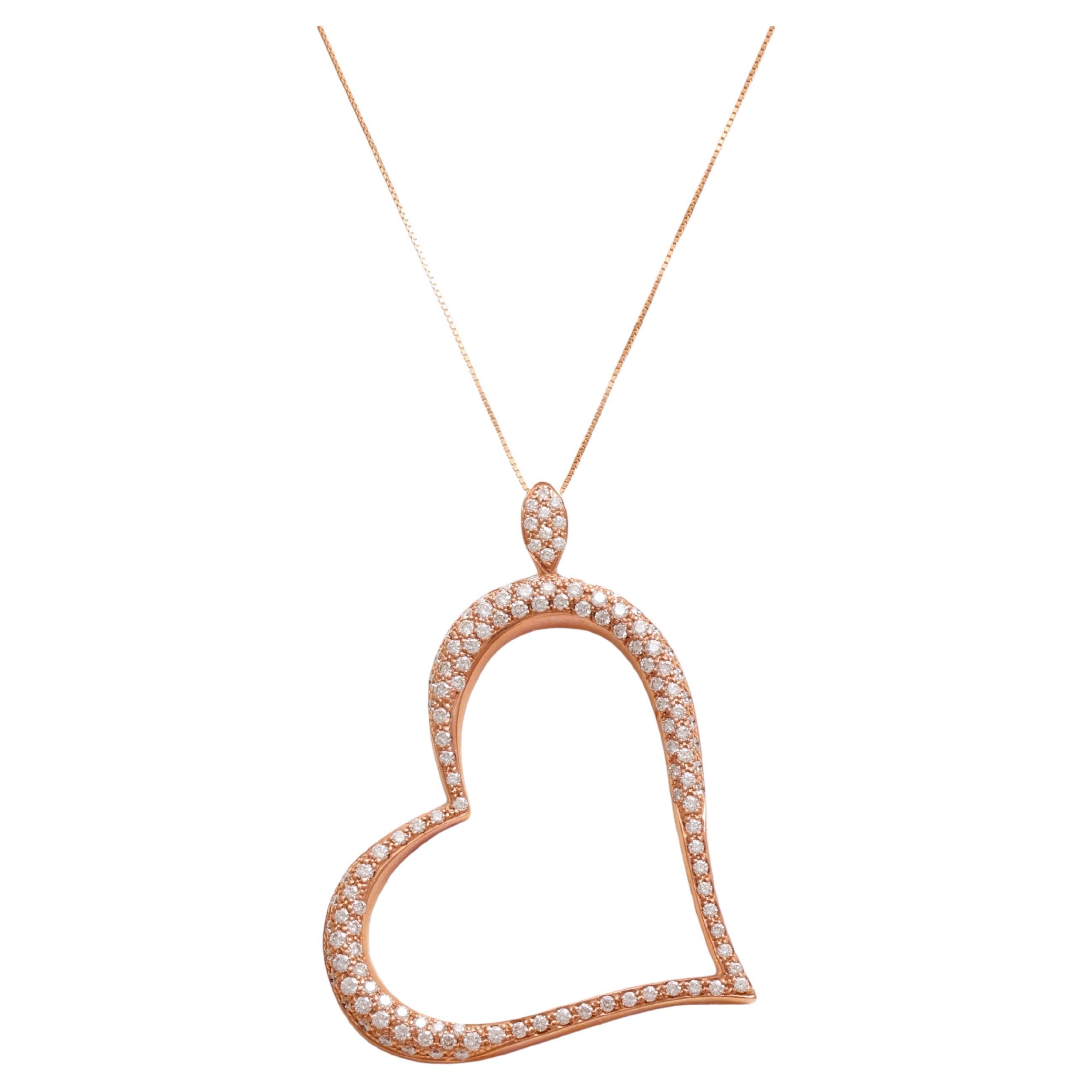 18 kt. Herzförmige Halskette aus Roségold mit 2,20 Karat Set. Diamanten im Angebot