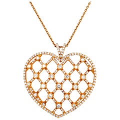 18kt Pink Gold Heartshaped Necklace, Pendant Set With 2.30ct Diamonds