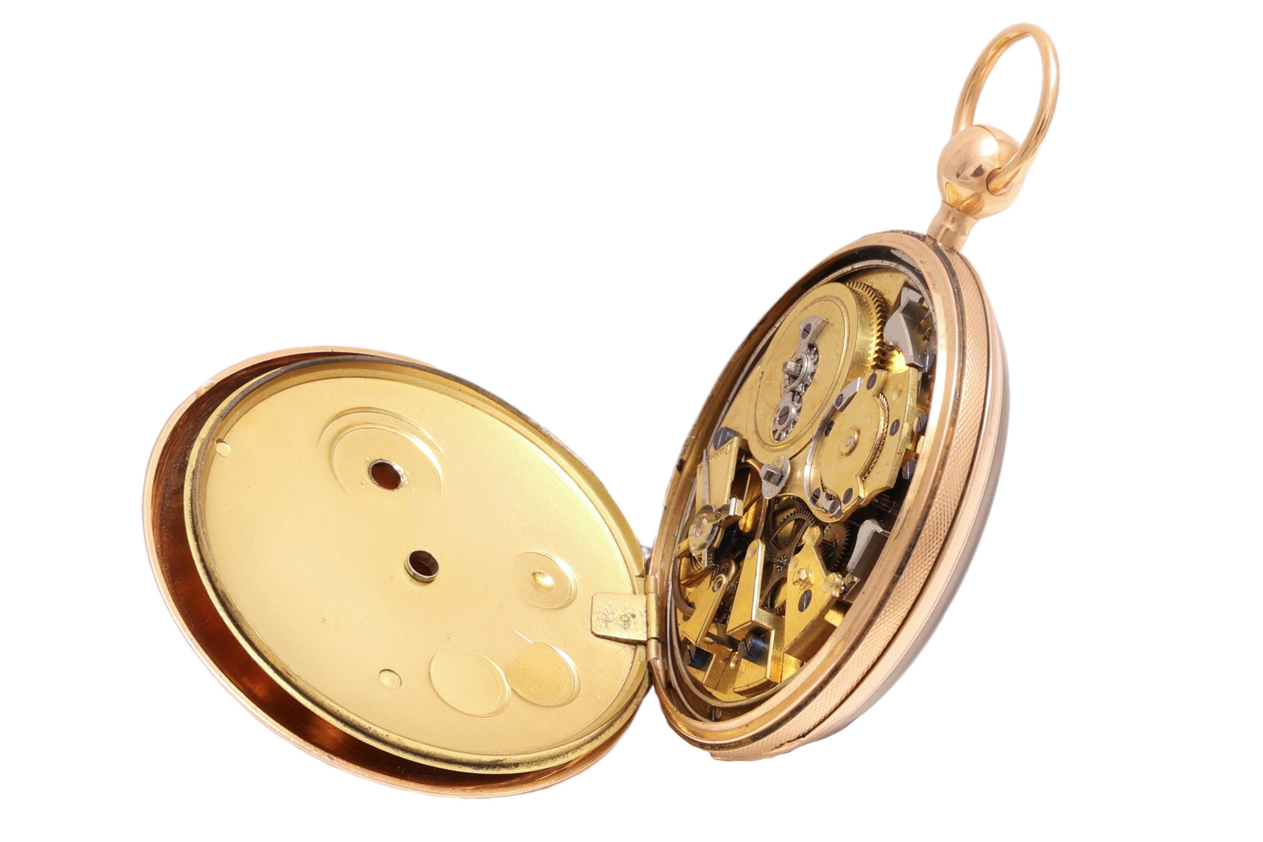 18 kt. Pink Gold Pocket Watch Michelez student Breguet Paris, Quarter Repetition In Excellent Condition For Sale In Antwerp, BE
