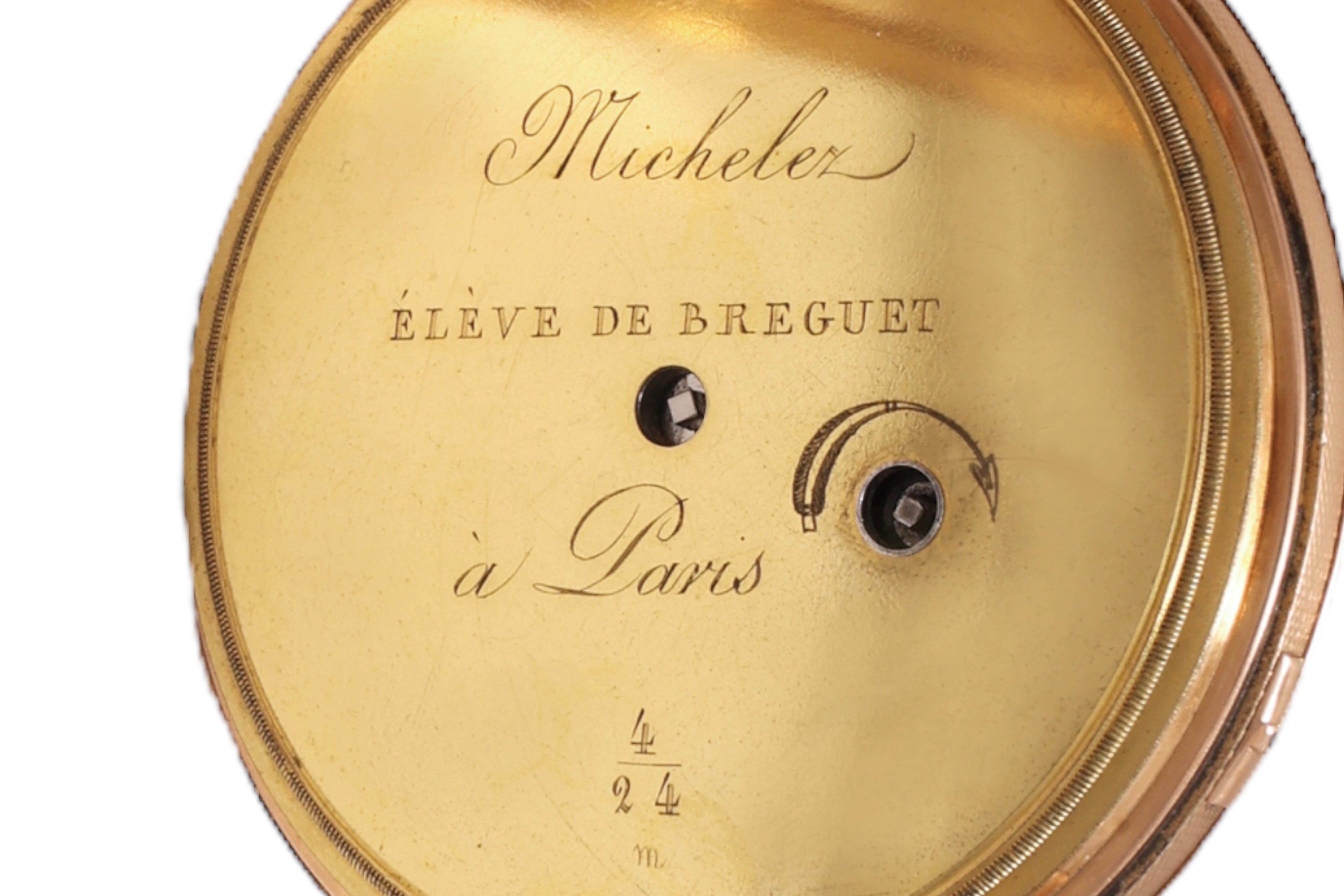 Women's 18 kt. Pink Gold Pocket Watch Michelez student Breguet Paris, Quarter Repetition For Sale