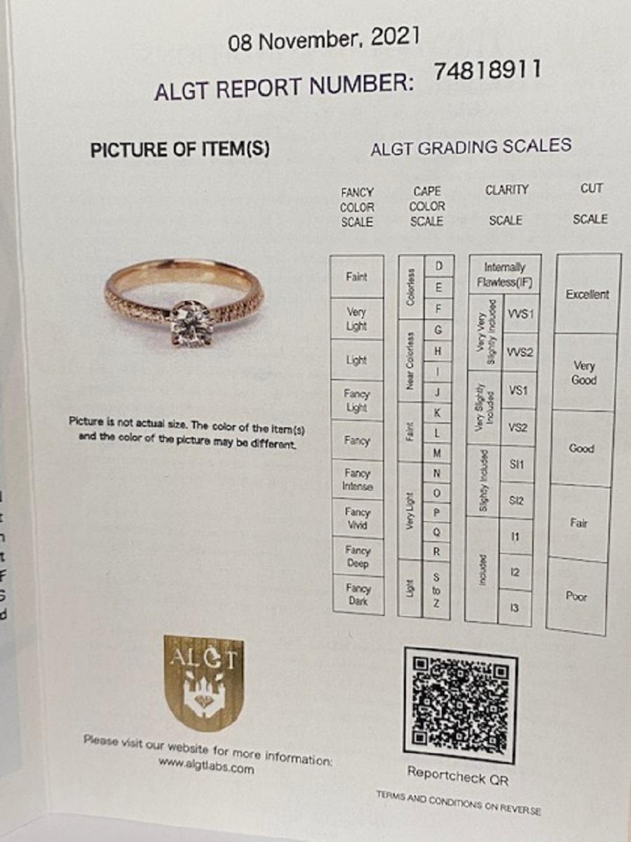 ALGT Certified 18 kt. Pink gold - Ring - 0.50 ct Diamond and side diamonds For Sale 3